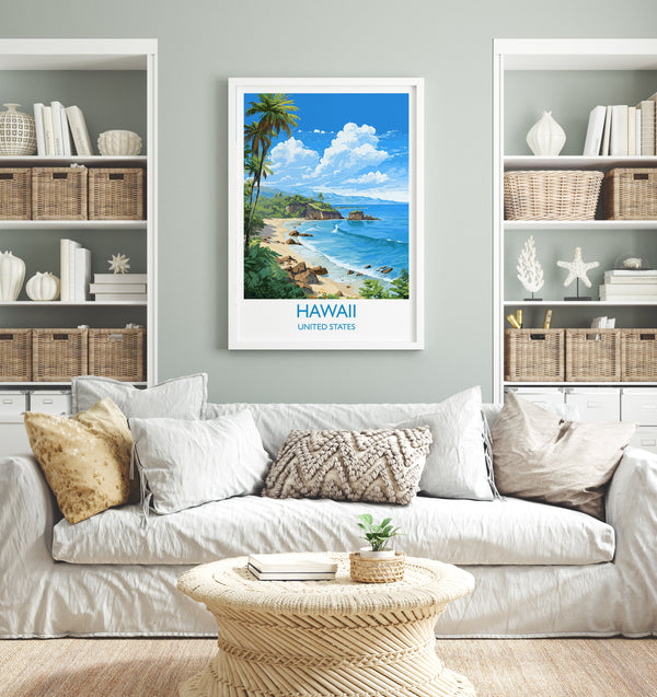 Hawaii Travel Print, Travel Poster of Hawaii, Hawaii Art Gift,USA Wall Art Print