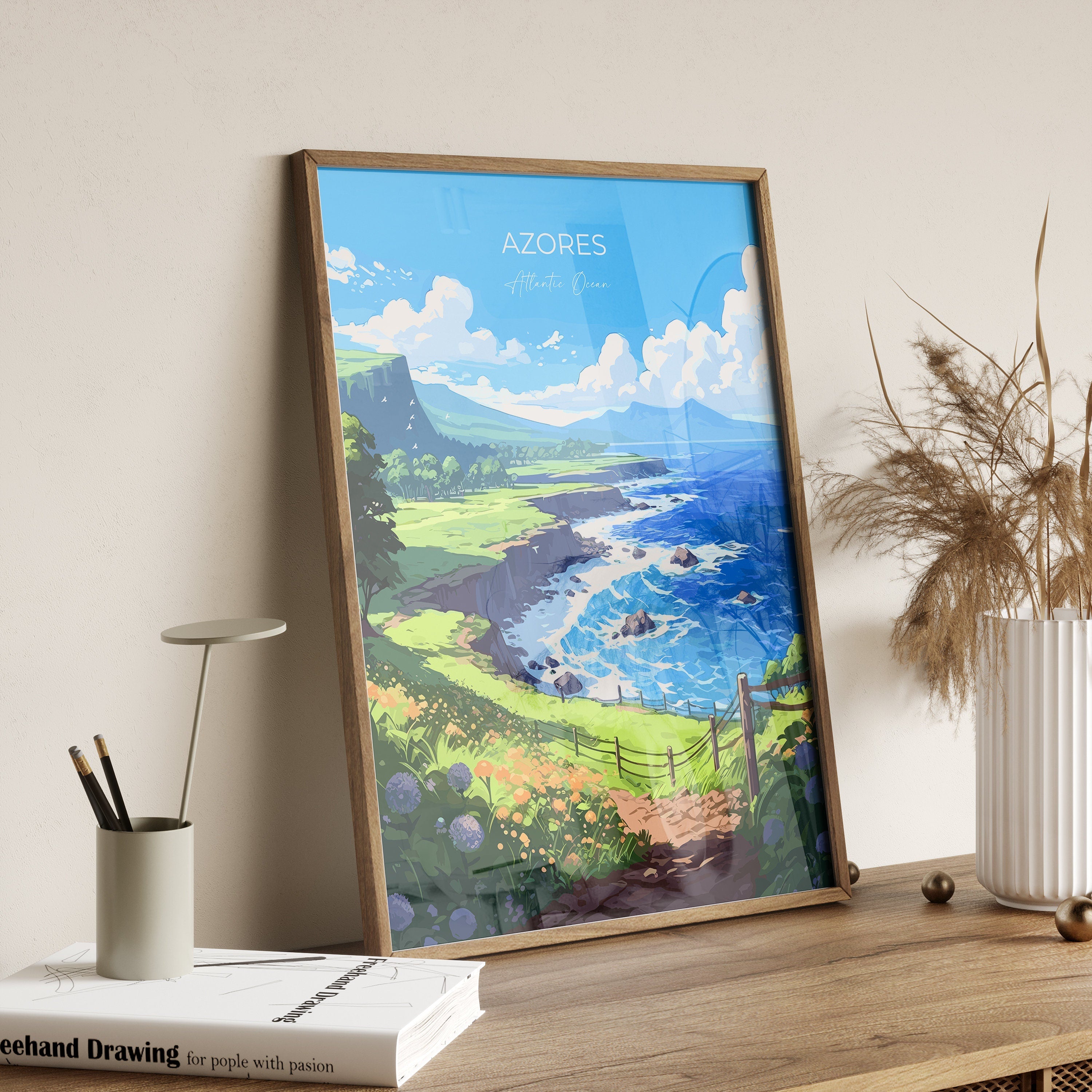 Azores Travel Print, Travel Poster of Azores, Atlantic Ocean, Azores Gift, Wall Art Print NQ Media Designs