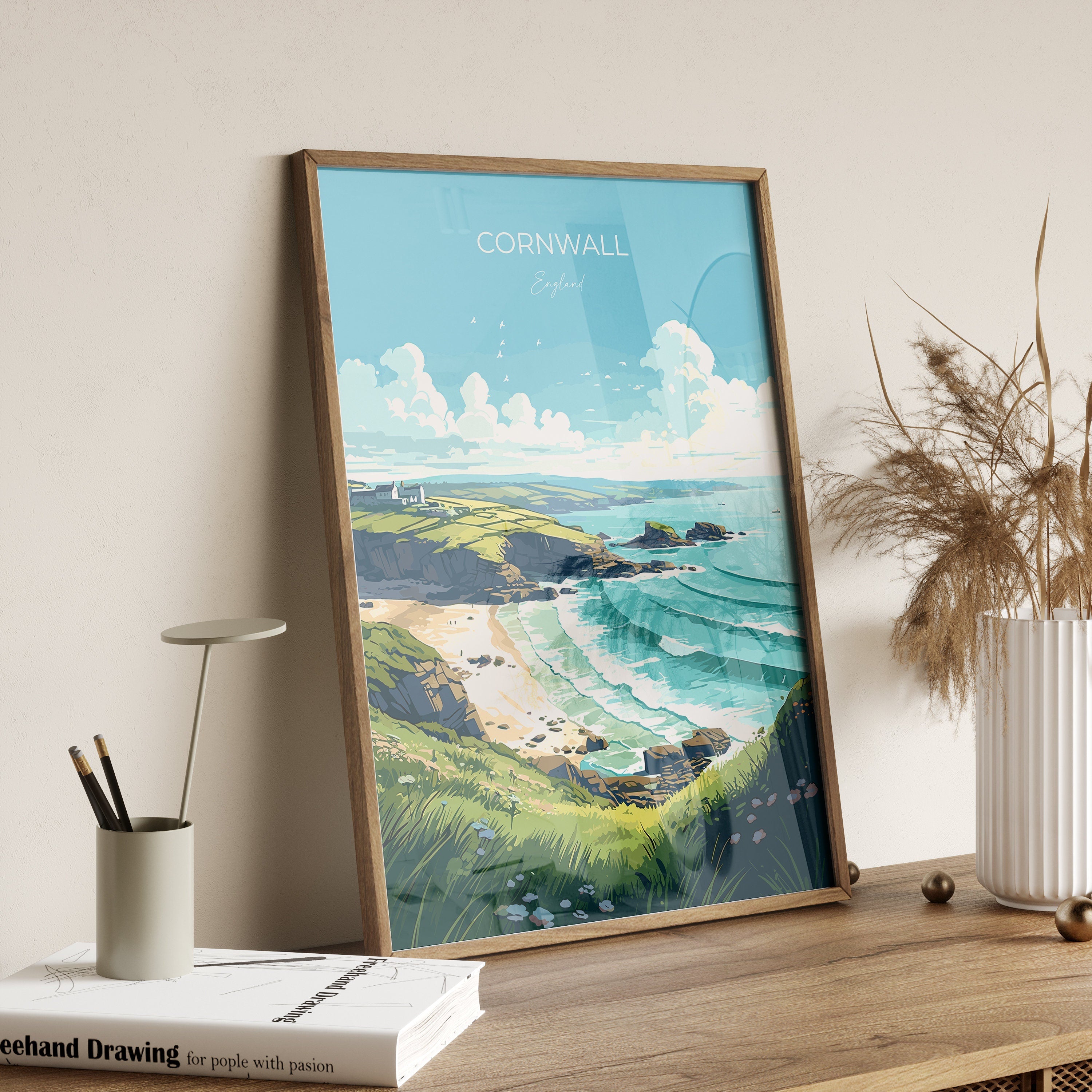 Cornwall Travel Print, Travel Poster of Cornwall, England, Cornwall Art, Cornwall Gift, Wall Art Print NQ Media Designs