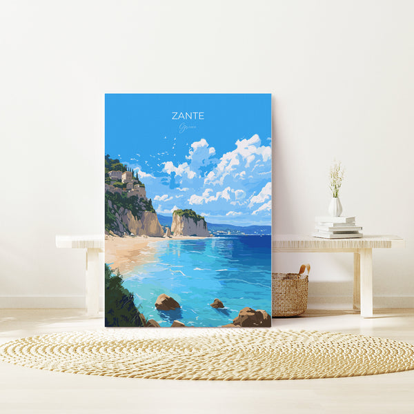 Zante Travel Print, Travel Poster of Zante, Greece Gift, Greek Islands Art, Zante Gift, Wall Art Print
