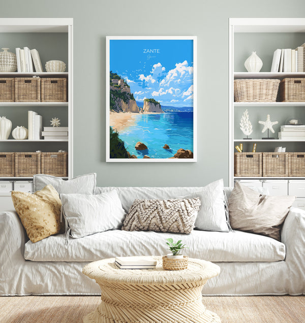 Zante Travel Print, Travel Poster of Zante, Greece Gift, Greek Islands Art, Zante Gift, Wall Art Print