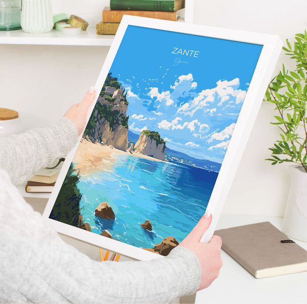 Zante Travel Print, Travel Poster of Zante, Greece Gift, Greek Islands Art, Zante Gift, Wall Art Print