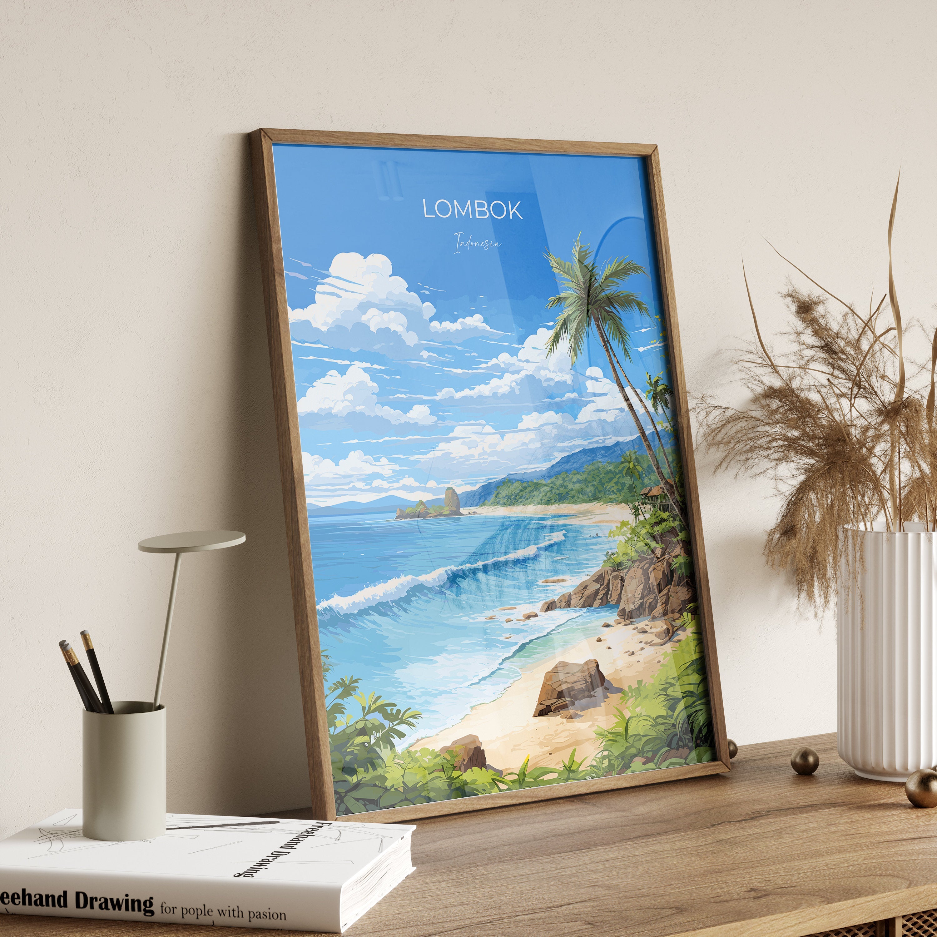 Lombok Print, Travel Poster of Lombok, Indonesia, Lombok Gift, Indonesia Art Gift, Travel Gift, Wall Art Print NQ Media Designs