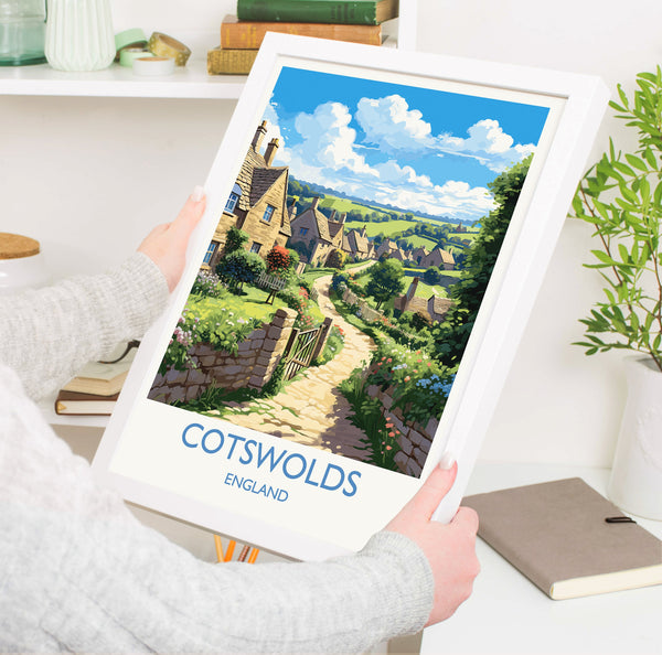 Cotswolds Print, Travel Poster of Cotswolds, England, Cotswolds Art Gift, England Gift Art, Landscape Wall Art Print