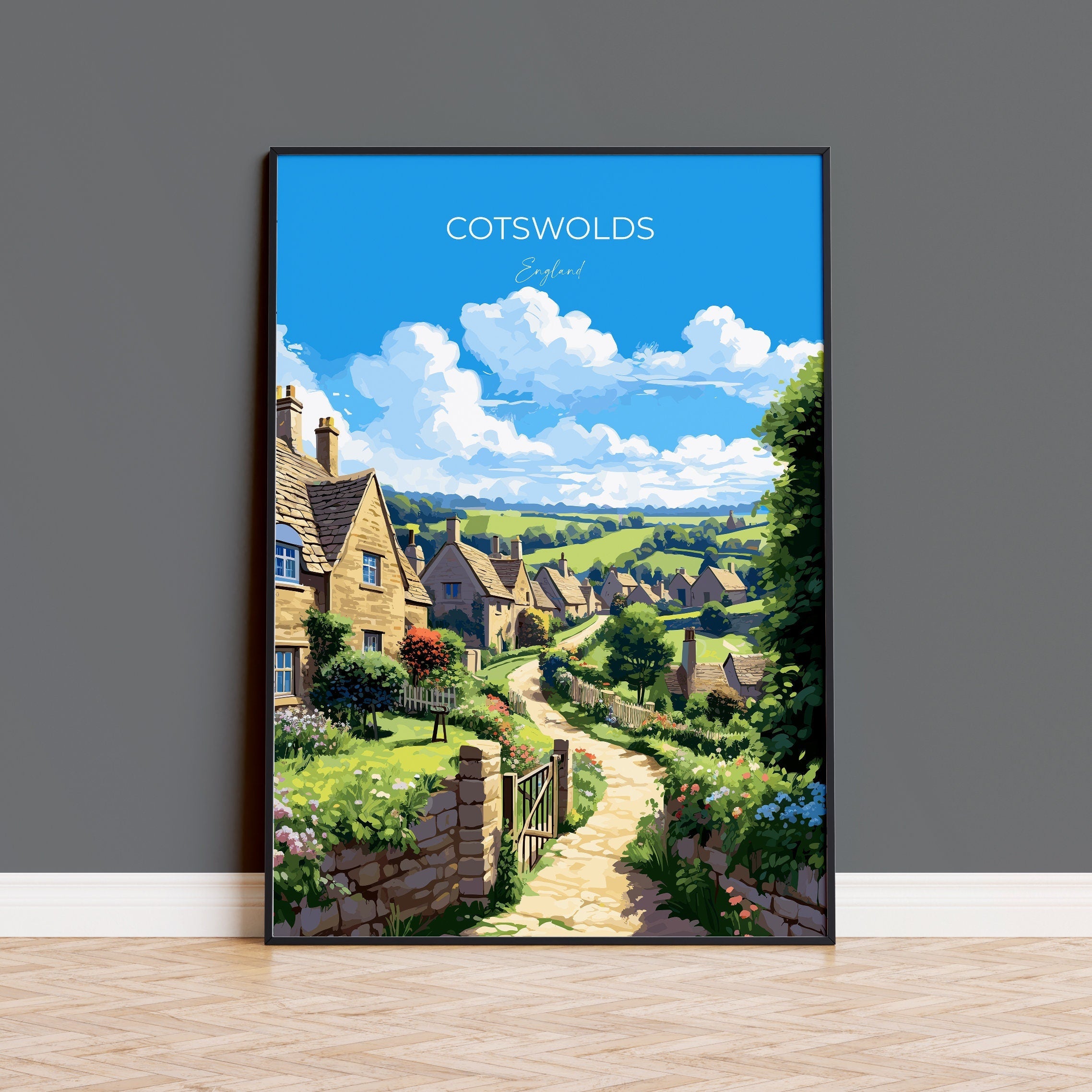 Cotswolds Print, Travel Poster of Cotswolds, England, Cotswolds Art Gift, England Gift Art, Landscape Wall Art Print NQ Media Designs