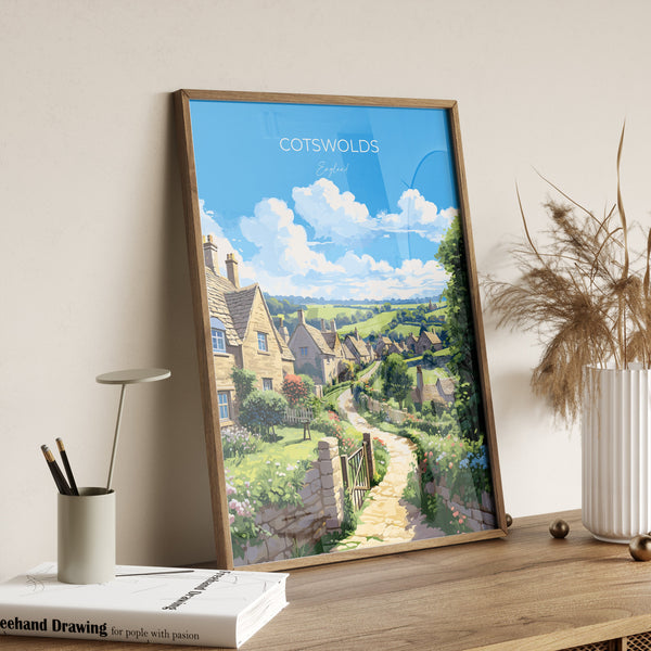 Cotswolds Print, Travel Poster of Cotswolds, England, Cotswolds Art Gift, England Gift Art, Landscape Wall Art Print