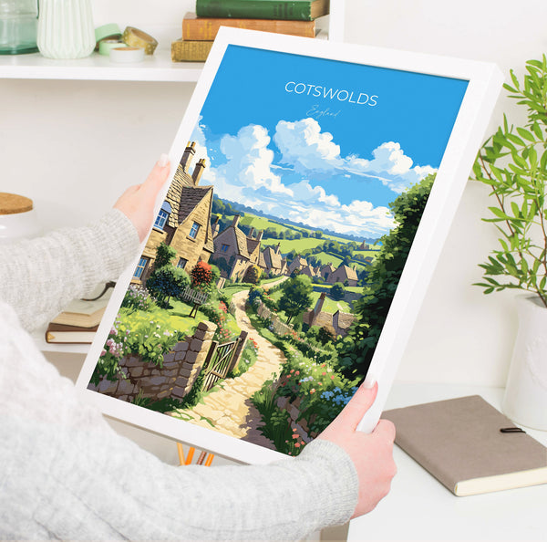 Cotswolds Print, Travel Poster of Cotswolds, England, Cotswolds Art Gift, England Gift Art, Landscape Wall Art Print