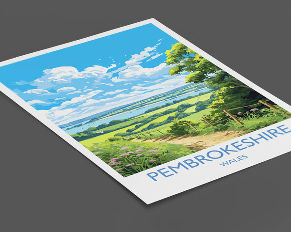 Pembrokeshire Print, Travel Poster of Pembrokeshire, Wales, Pembrokeshire Art Gift, Wales Gift Art, Landscape Wall Art Print