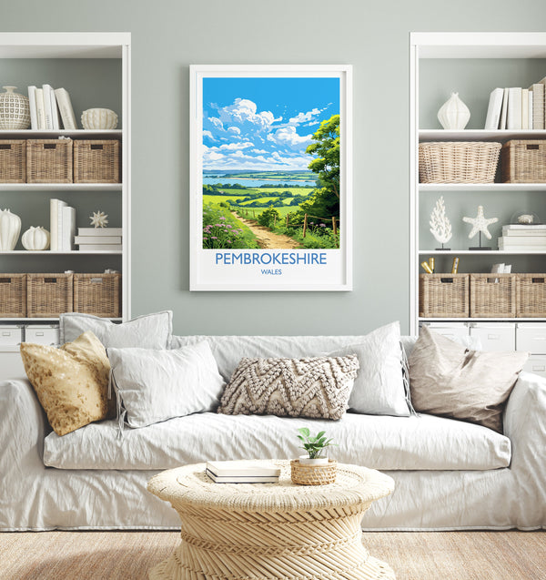 Pembrokeshire Print, Travel Poster of Pembrokeshire, Wales, Pembrokeshire Art Gift, Wales Gift Art, Landscape Wall Art Print