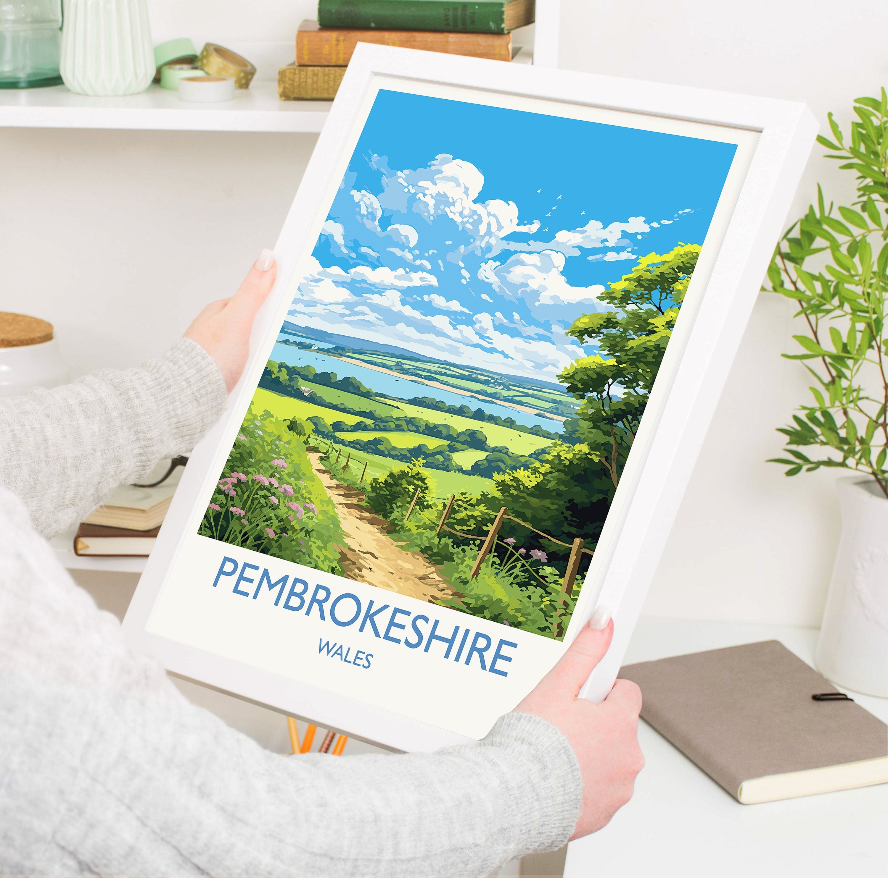 Pembrokeshire Print, Travel Poster of Pembrokeshire, Wales, Pembrokeshire Art Gift, Wales Gift Art, Landscape Wall Art Print NQ Media Designs