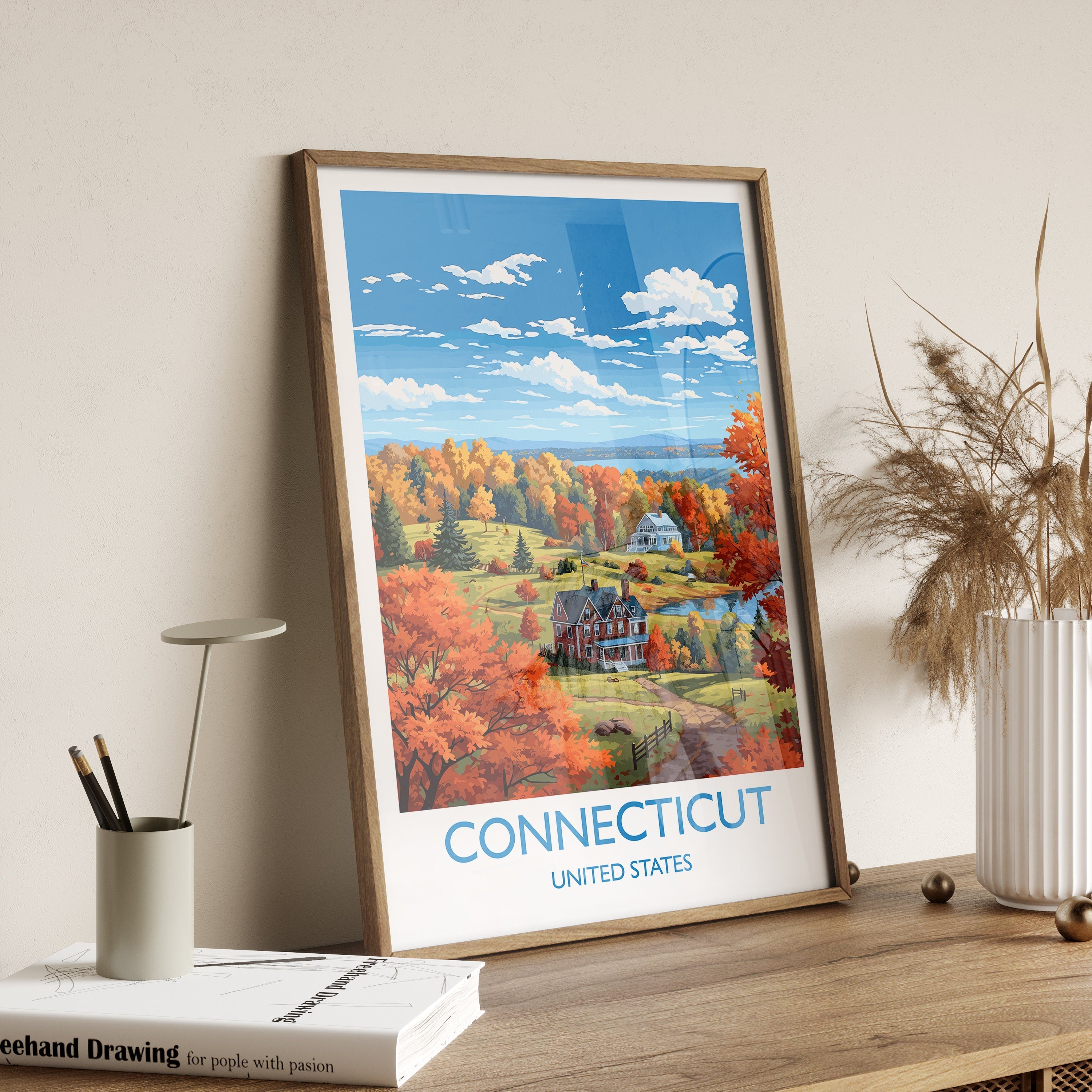 Connecticut Poster, Travel Print of Connecticut, Connecticut State, USA, Travel Gift NQ Media Designs