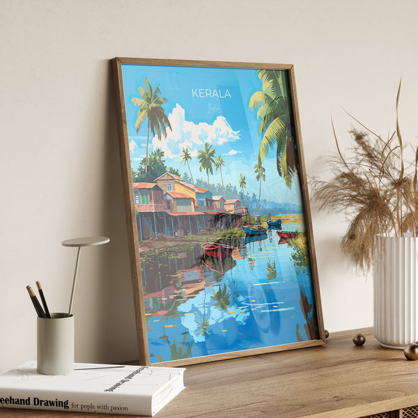 Kerala Travel Print, Travel Poster of Kerala, India, Kerala Art Gift, India Gift Art, Wall Art Print