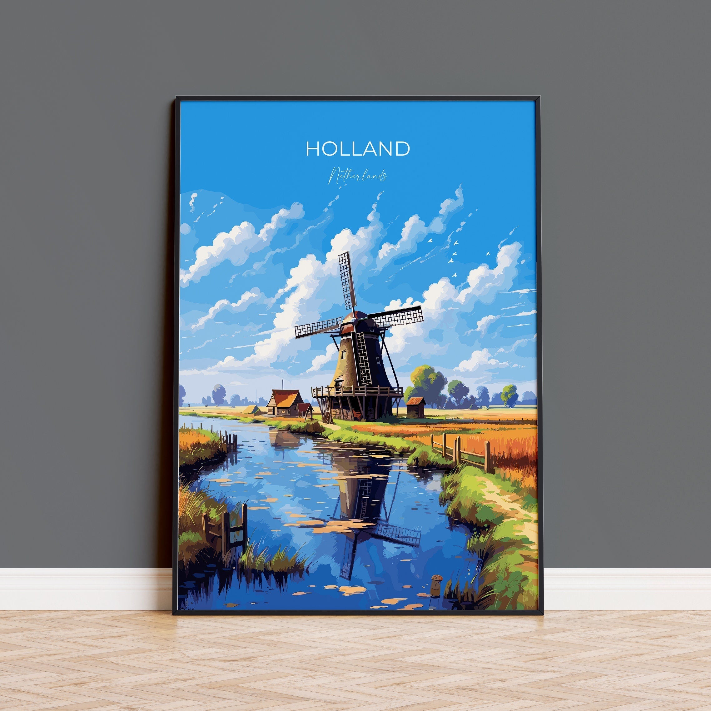 Holland Travel Poster, Travel Print of Holland, Netherlands, Dutch Art, Holland Gift, Wall Art Print NQ Media Designs
