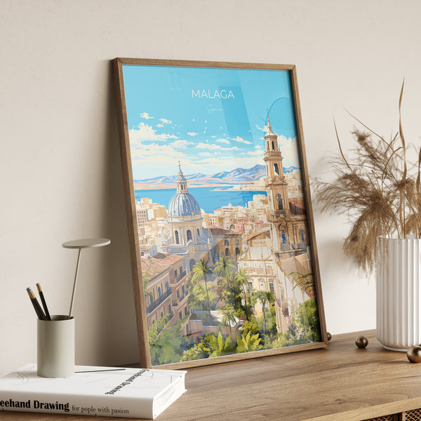 Malaga Travel Print, Travel Poster of Malaga, Spain, Malaga Gift, Spain Gift Art, Wall Art Print