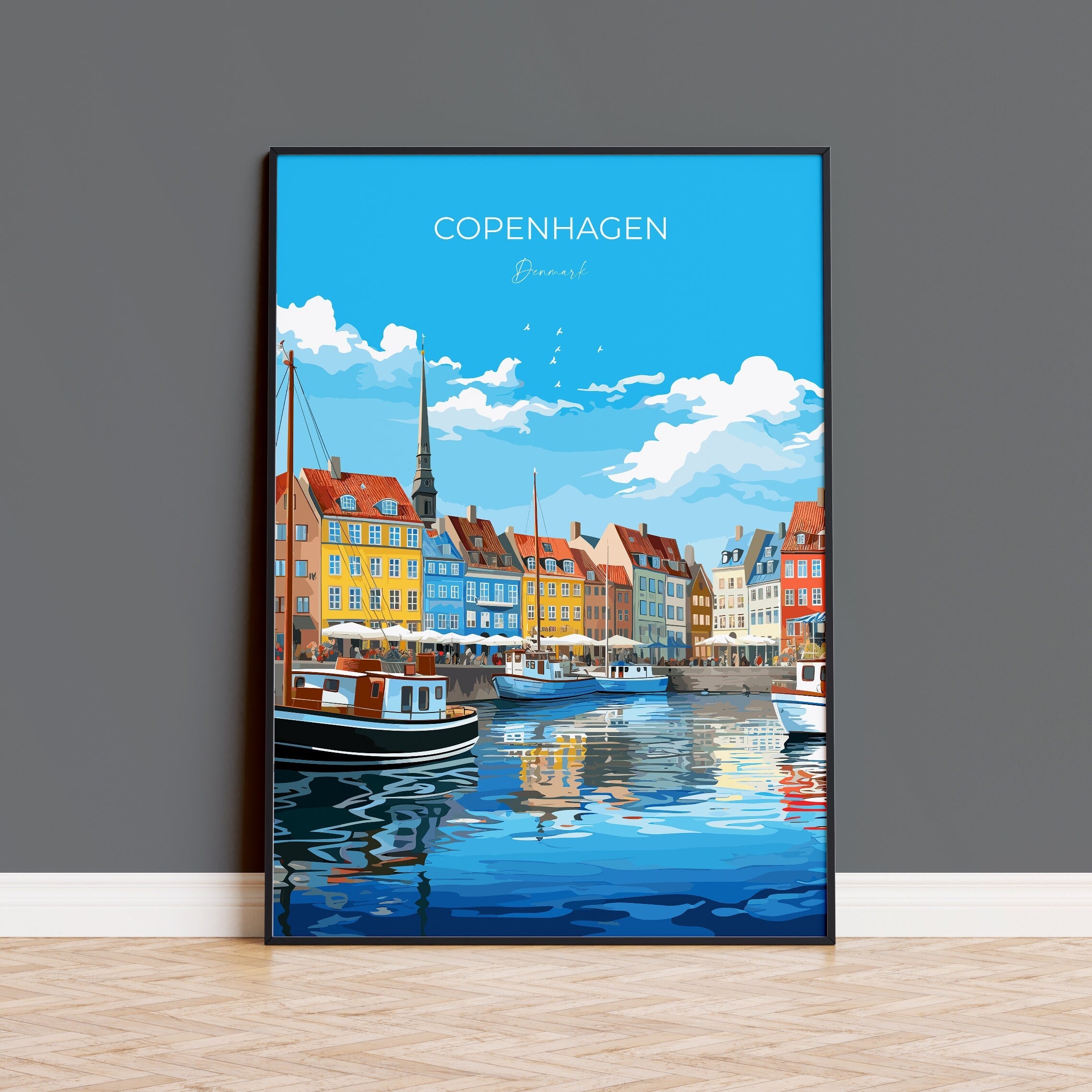 Copenhagen Print, Travel Poster of Copenhagen, Denmark, Copenhagen Gift, Denmark Wall Art, Travel Gift NQ Media Designs