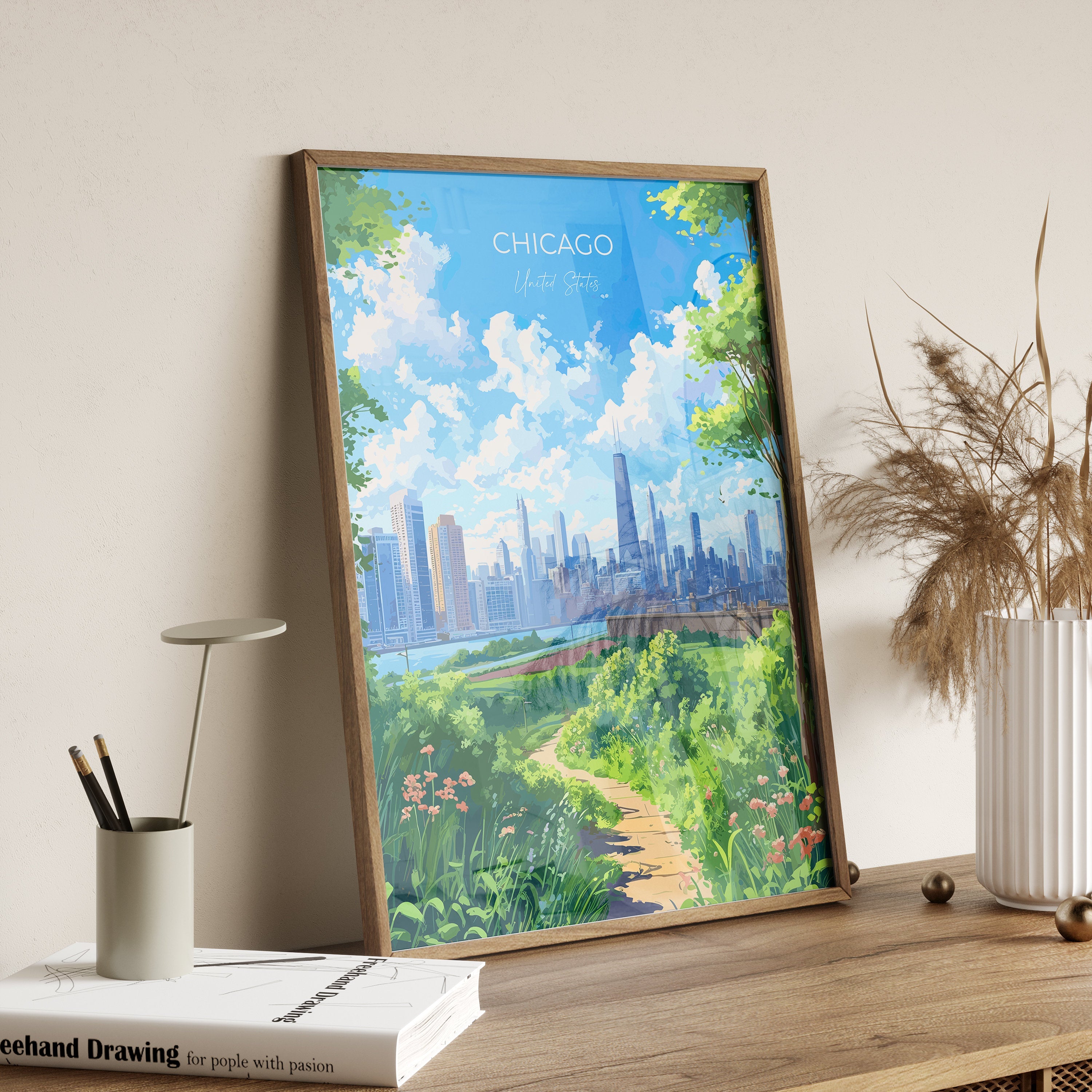 Chicago Print, Travel Poster of Chicago, Illinois, Chicago Art Gift, USA Gift, Wall Art Print NQ Media Designs