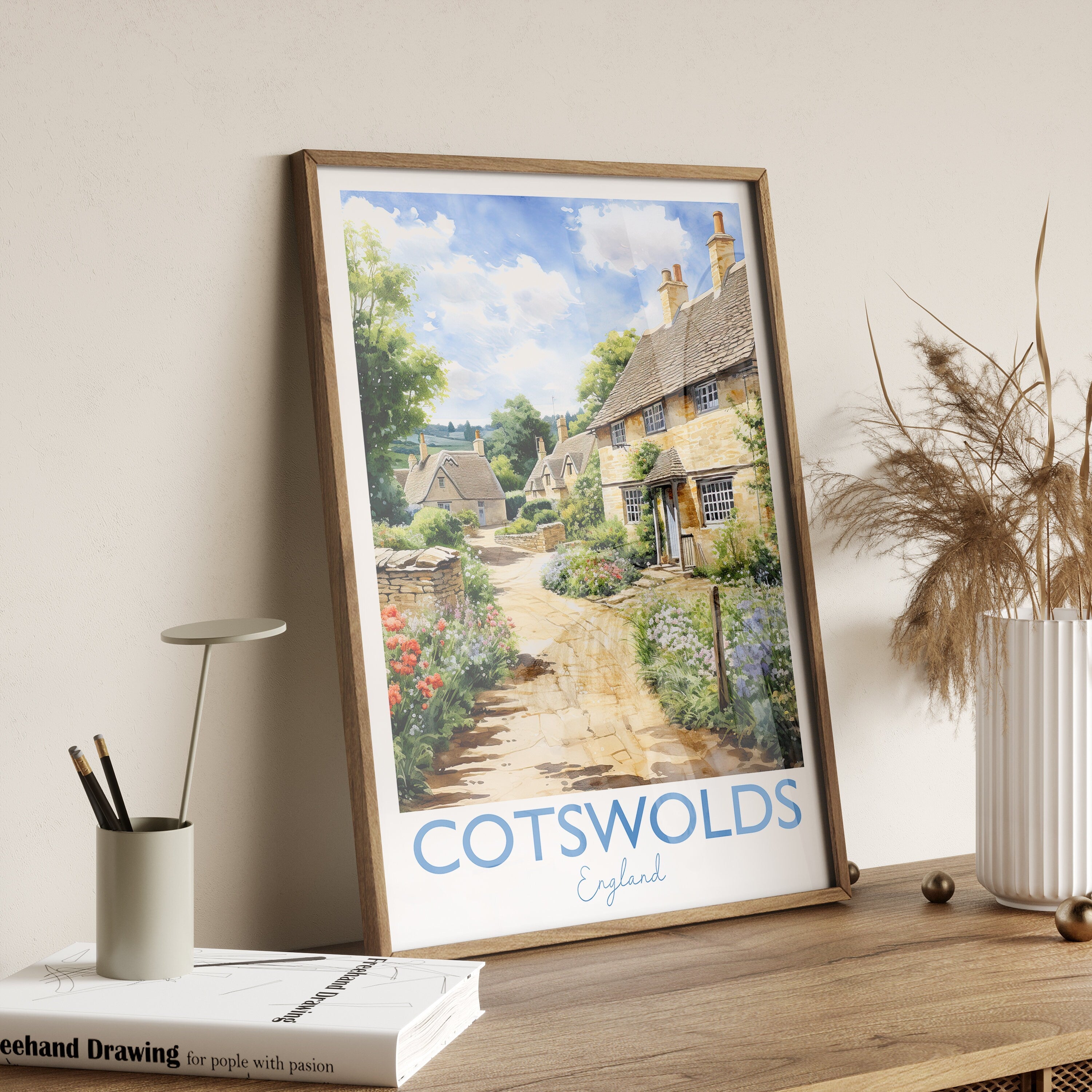 Cotswolds Poster, Travel Print of Cotswolds, England, Cotswolds Gift, Travel Watercolour Gift NQ Media Designs