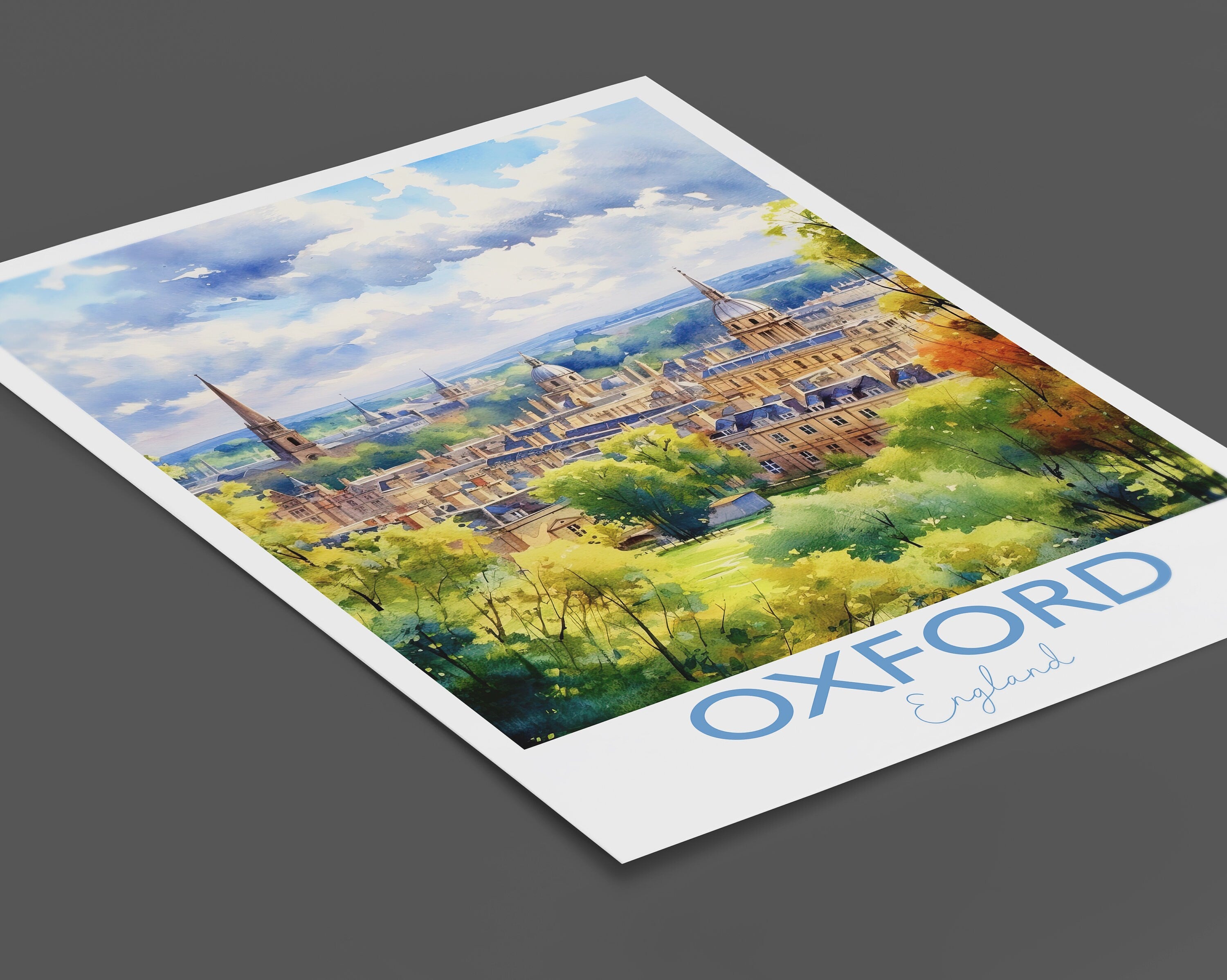 Oxford Poster, Travel Print of Oxford, England, Oxford Art Gift, Travel Watercolour Gift NQ Media Designs