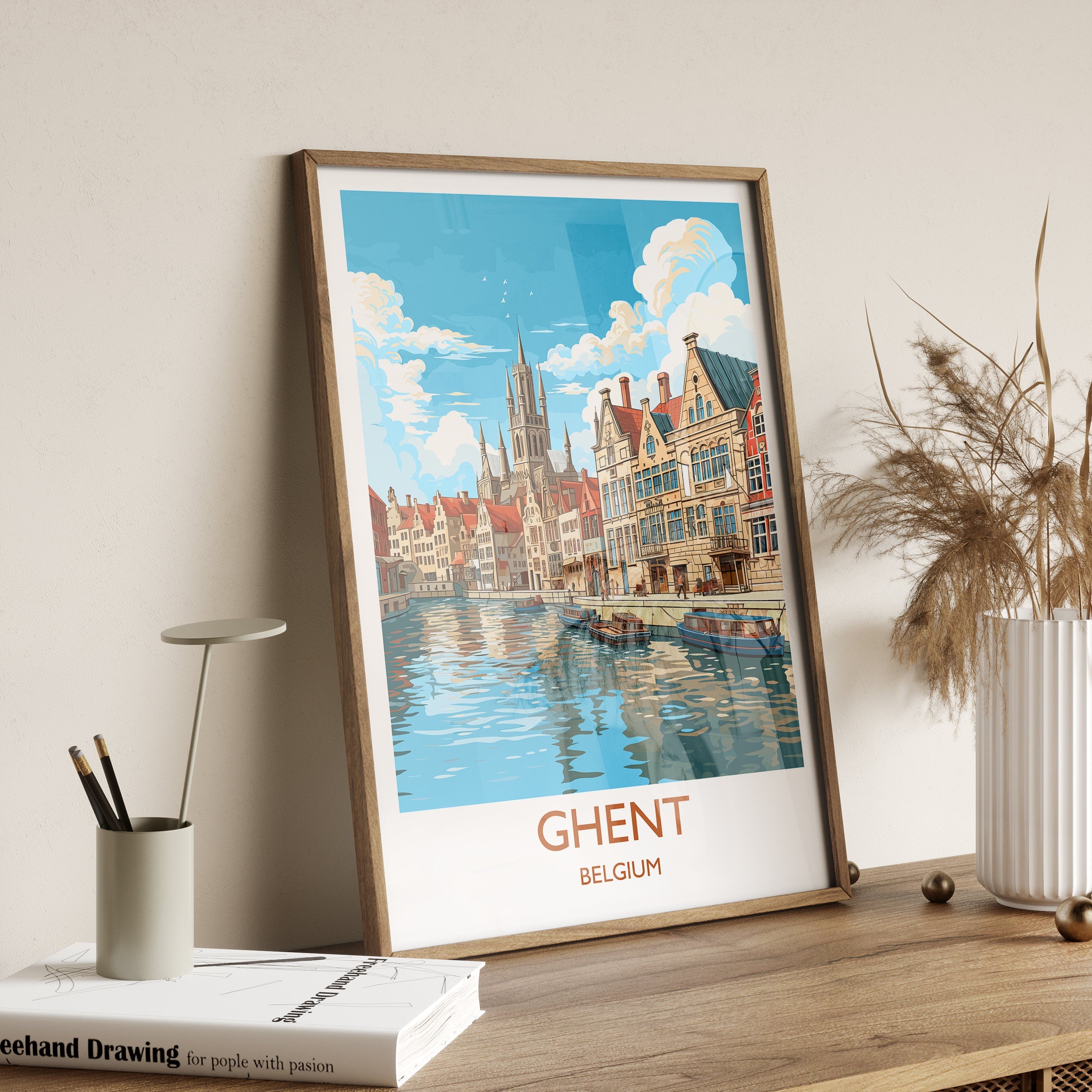 Ghent Poster, Travel Print of Ghent, Ghent Gift Art, Belgium Wall Art, Travel Gift NQ Media Designs