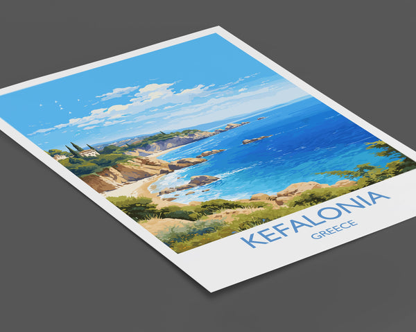 Kefalonia Travel Poster, Travel Print of Kefalonia, Greece, Kefalonia Art Gift, Wall Art Print