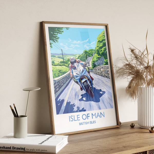 Isle of Man Print, Travel Poster of Isle of Man, Motorbike Racing, Isle of Man Art Gift,British Isles Wall Art Print