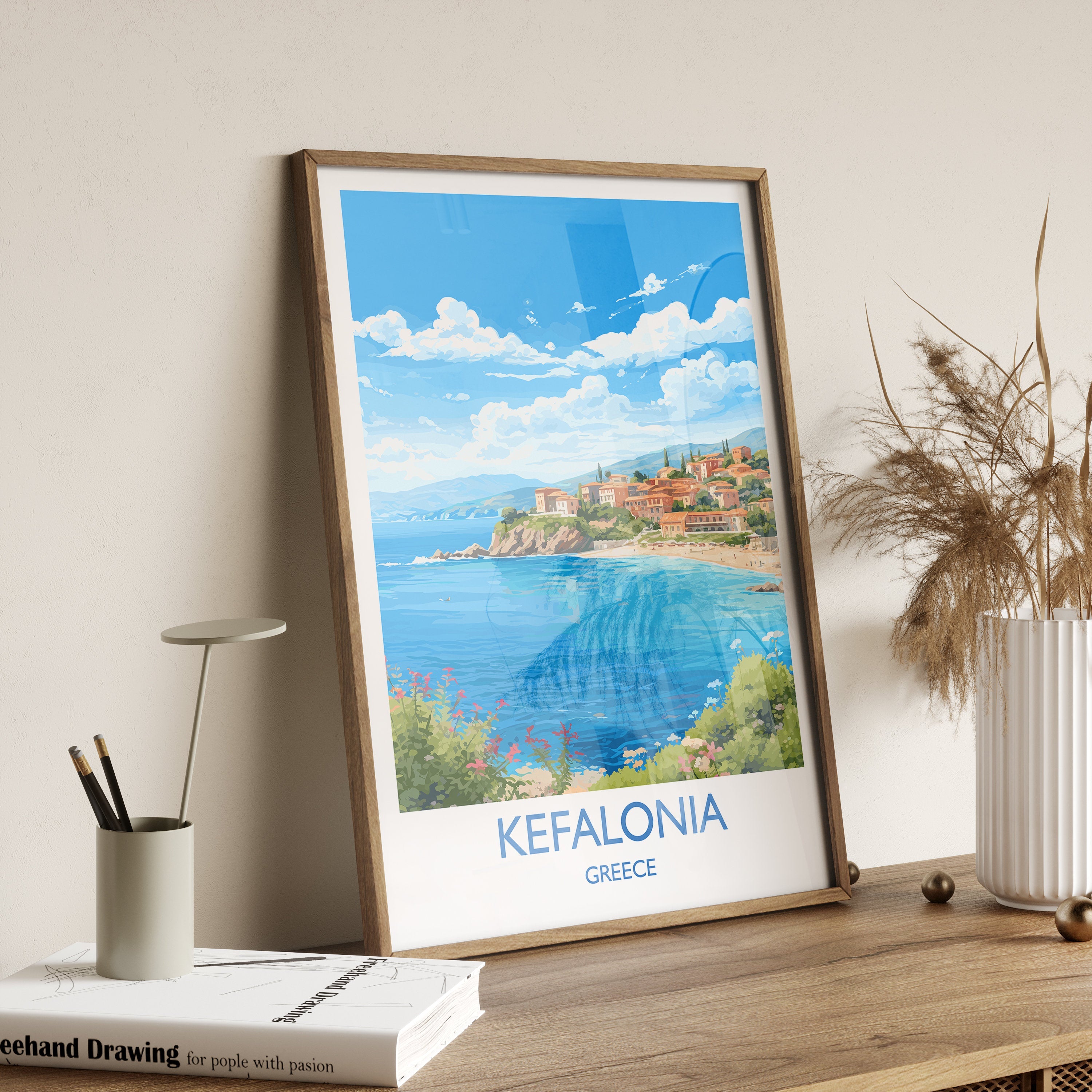 Kefalonia Travel Print, Travel Poster of Kefalonia, Greece, Kefalonia Art Gift, Wall Art Print NQ Media Designs