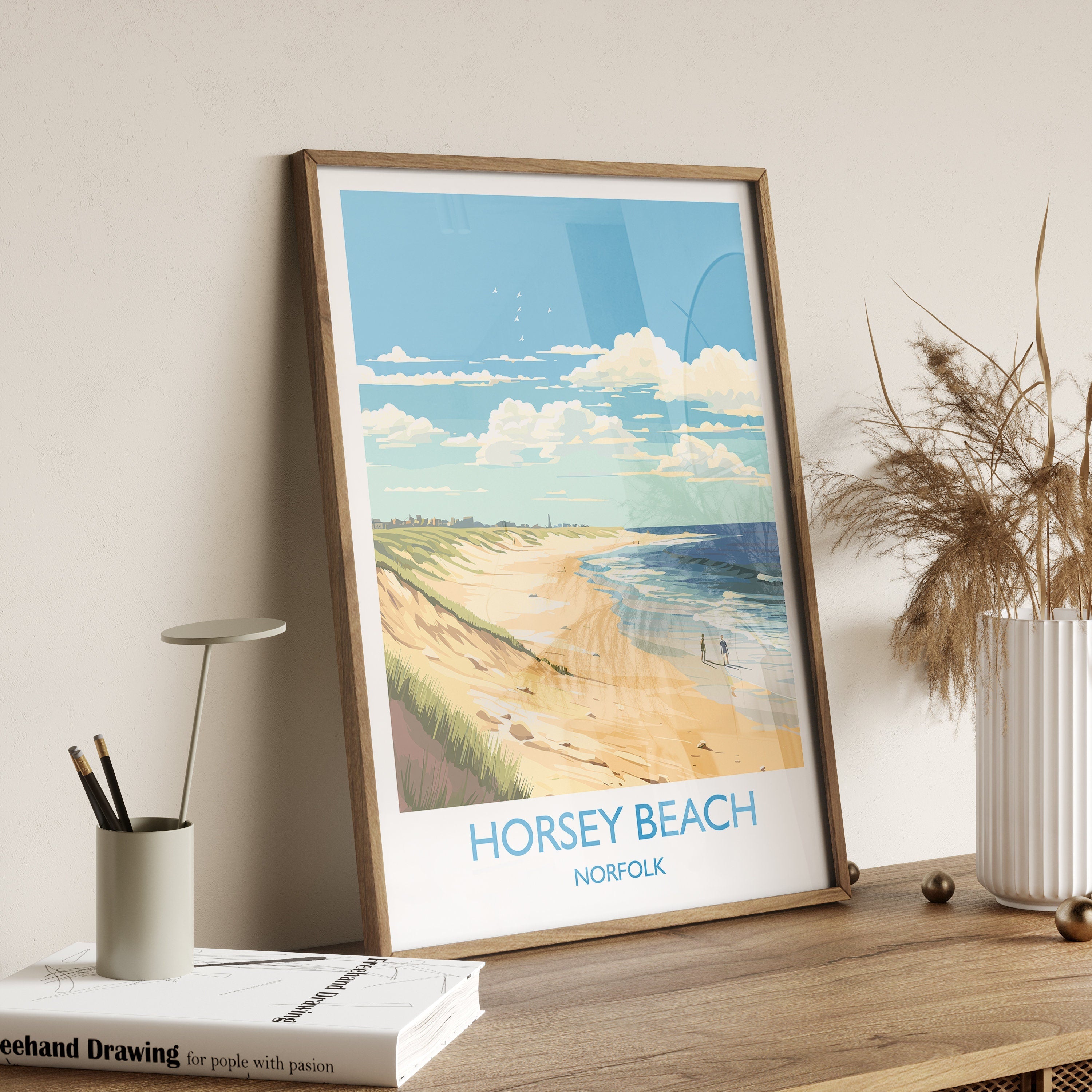 Horsey Beach Travel Print, Travel Poster of HorseyBeach, Norfolk, England, HorseyBeach Gift, Norfolk Art Gift, Wall Art Print NQ Media Designs
