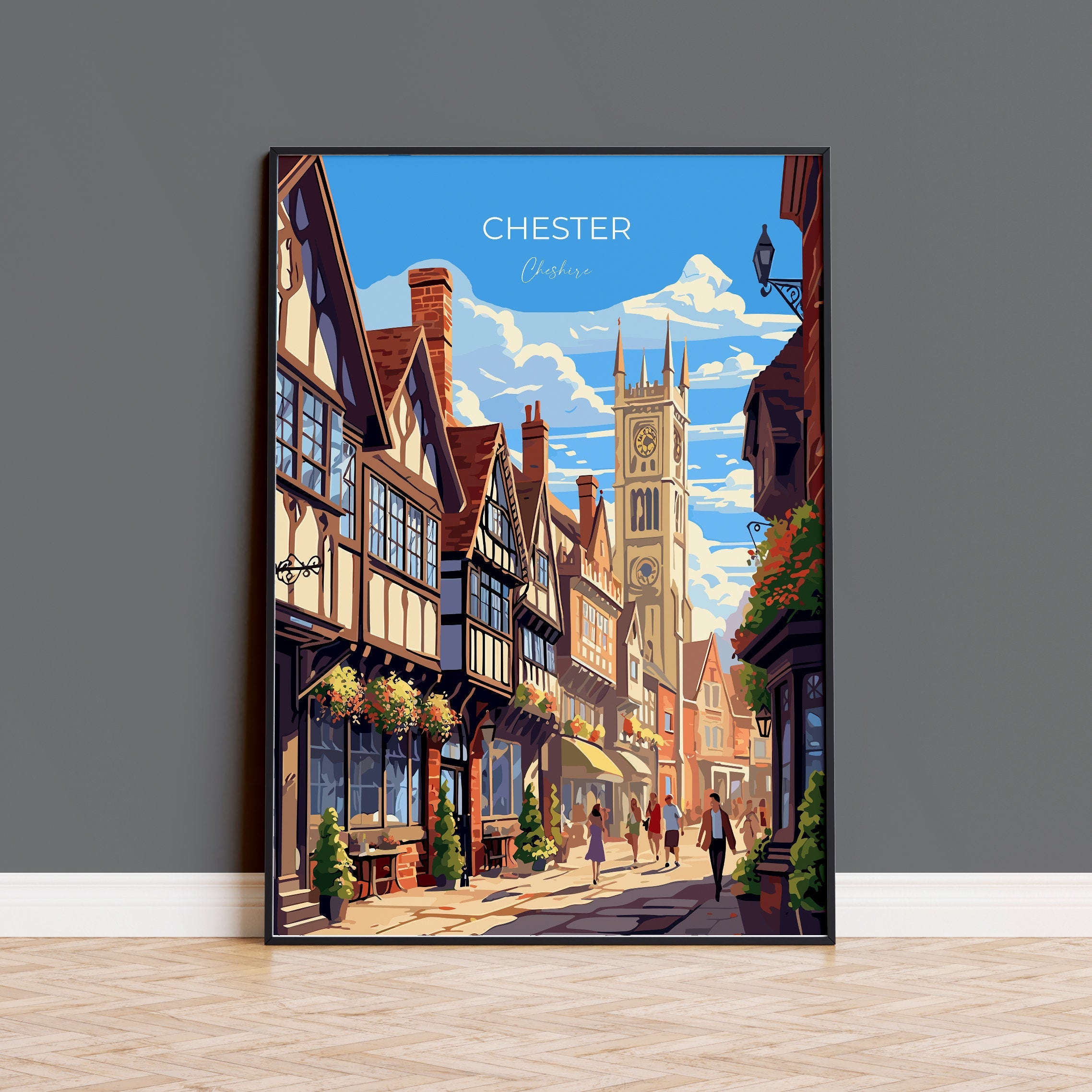 Chester Travel Print, Chester Travel Poster, England, Cheshire Art, Chester Gift, Wall Art Print NQ Media Designs