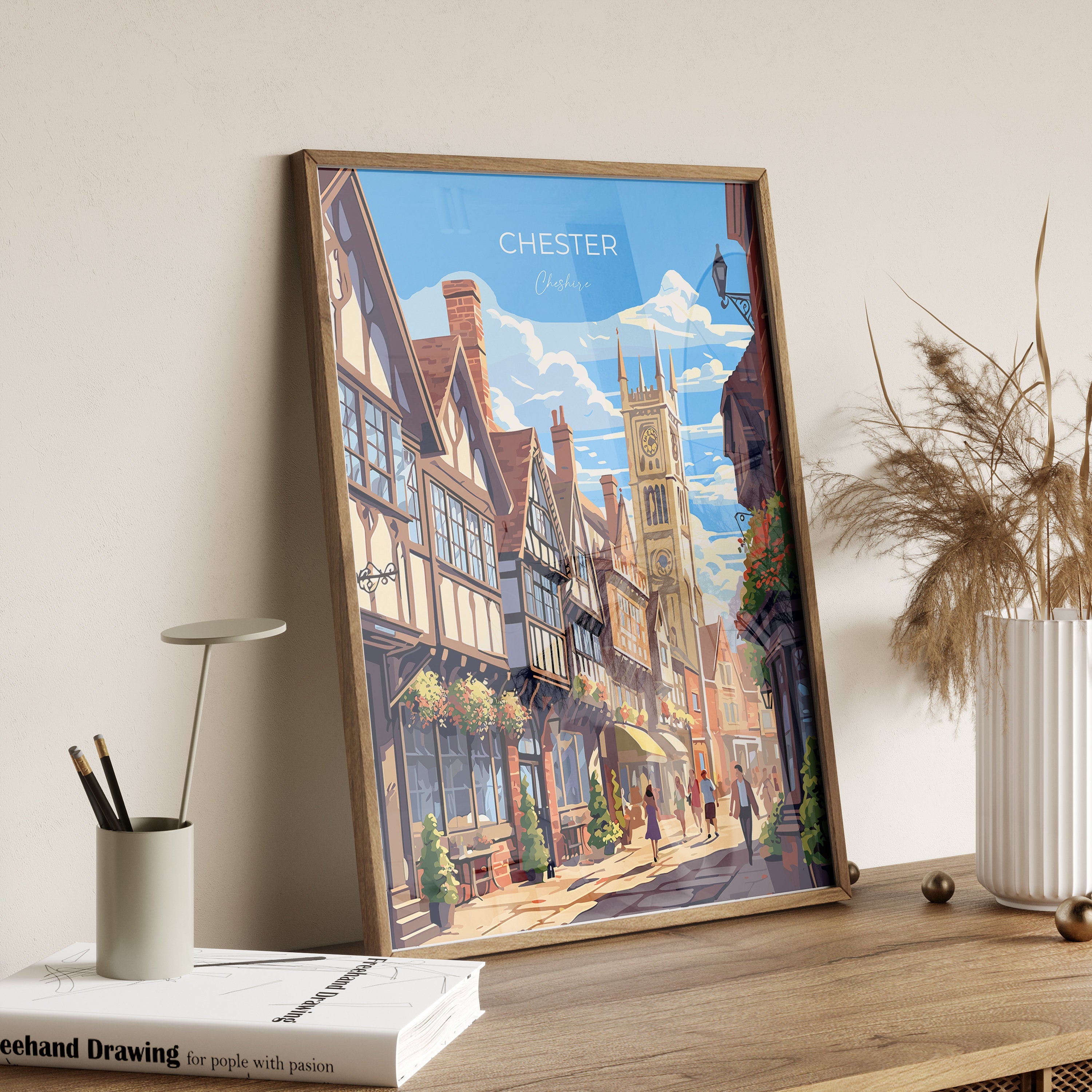 Chester Travel Print, Chester Travel Poster, England, Cheshire Art, Chester Gift, Wall Art Print NQ Media Designs