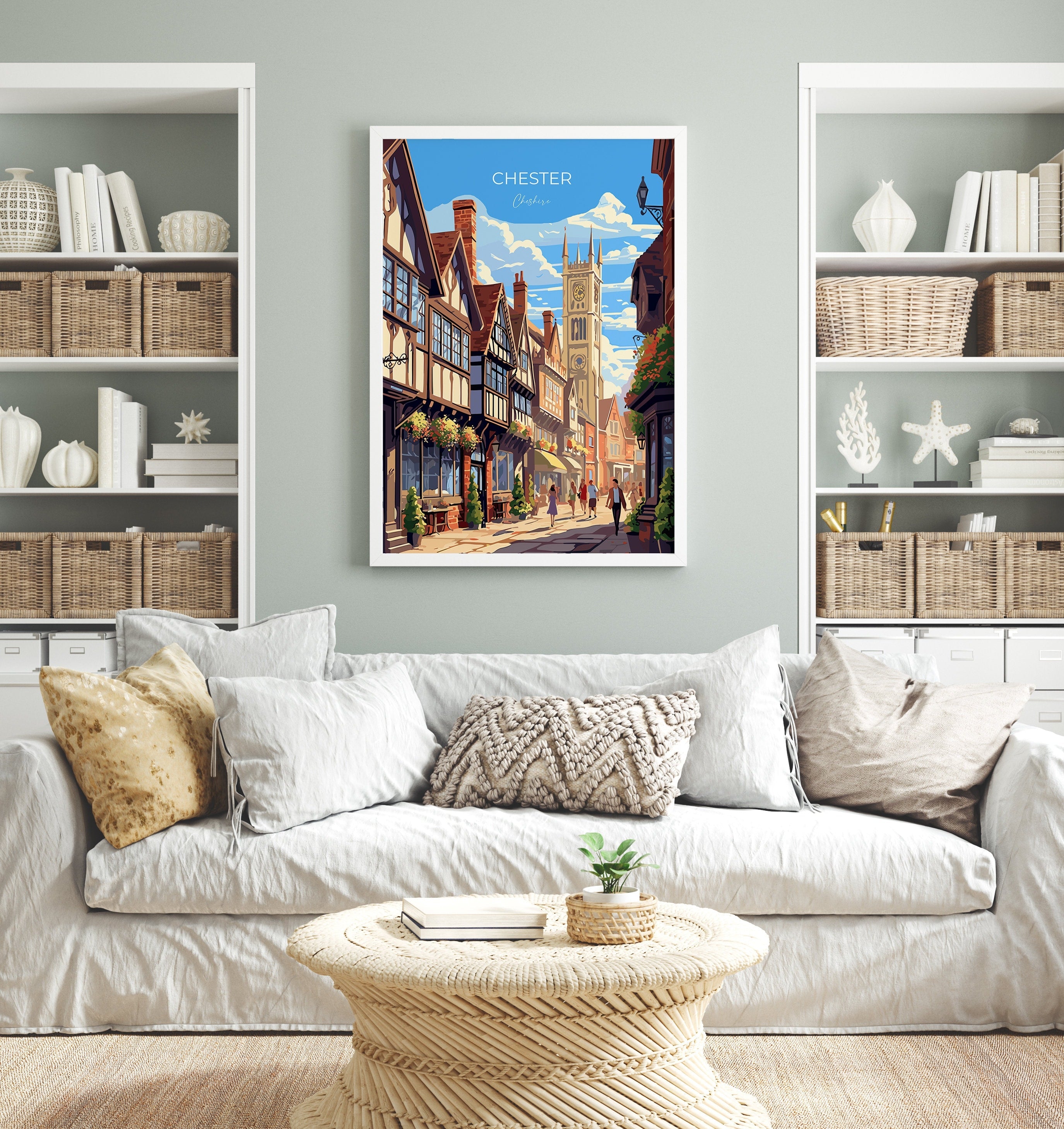 Chester Travel Print, Chester Travel Poster, England, Cheshire Art, Chester Gift, Wall Art Print NQ Media Designs