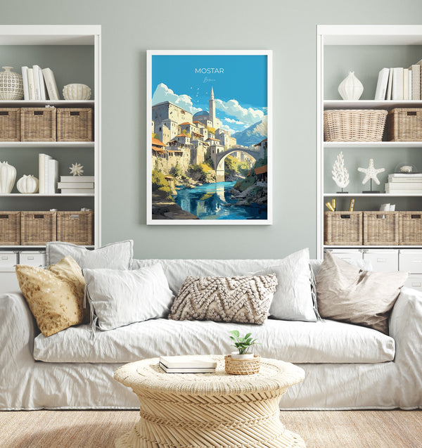 Mostar Travel Print, Travel Poster of Mostar, Bosnia Poster, Mostar Gift, Mostar Art, Bosnia Art