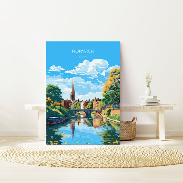 Norwich Travel Print, Travel Poster of Norwich, Norfolk, England, Norfolk Art, Norfolk Gift, Norwich Gift, Wall Art Print