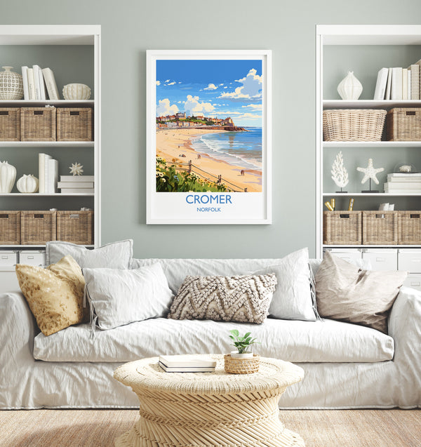 Cromer Beach Travel Print, Travel Poster of Cromer , Norfolk Gift, England, Norfolk Art, Cromer Beach Gift, Wall Art Print