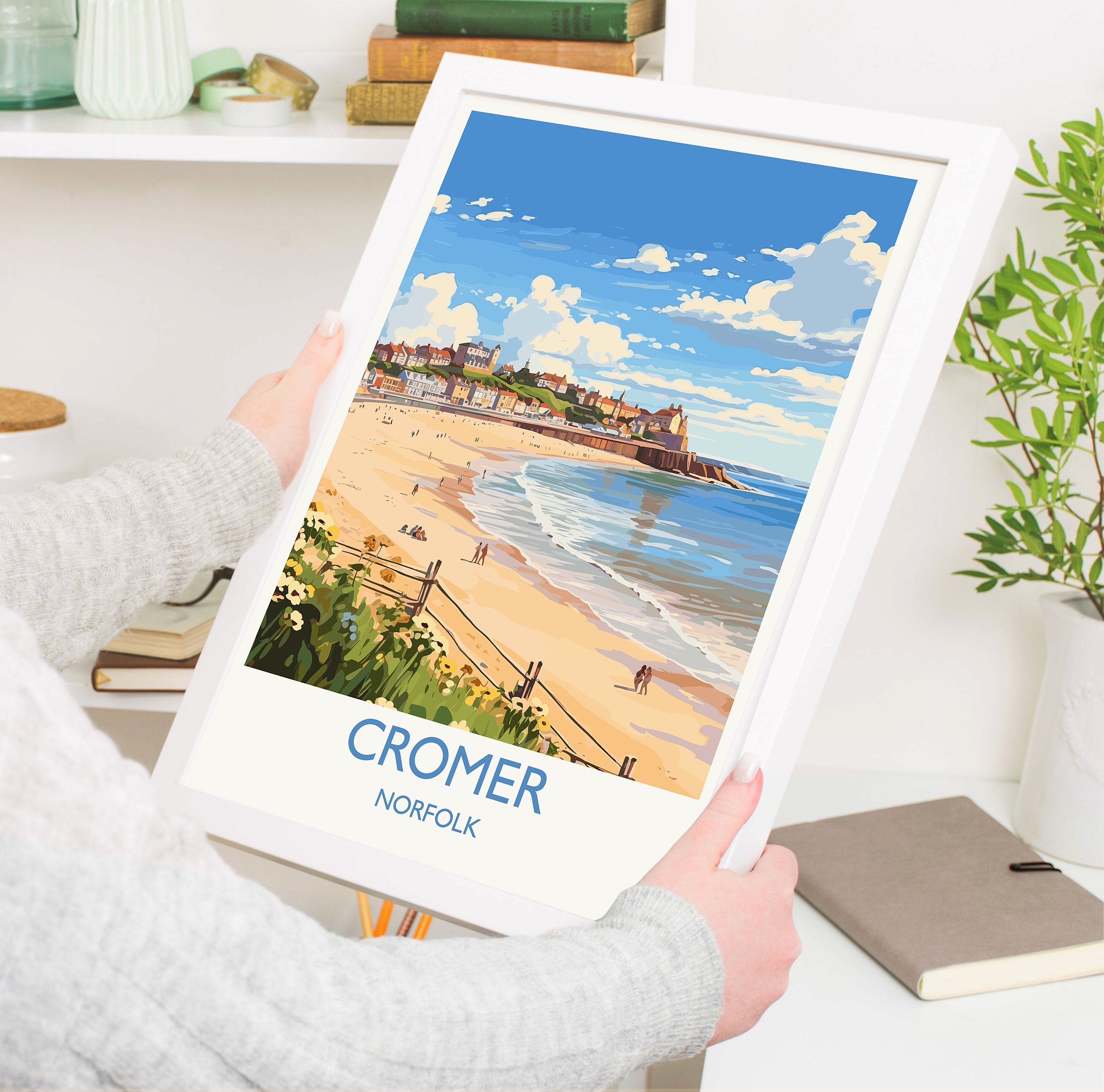 Cromer Beach Travel Print, Travel Poster of Cromer , Norfolk Gift, England, Norfolk Art, Cromer Beach Gift, Wall Art Print NQ Media Designs