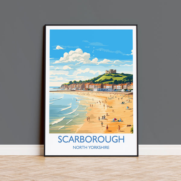 Scarborough Beach Travel Print, Travel Poster of Scarborough, North Yorkshire Gift, England, Norfolk Art, Scarborough Gift, Wall Art Print