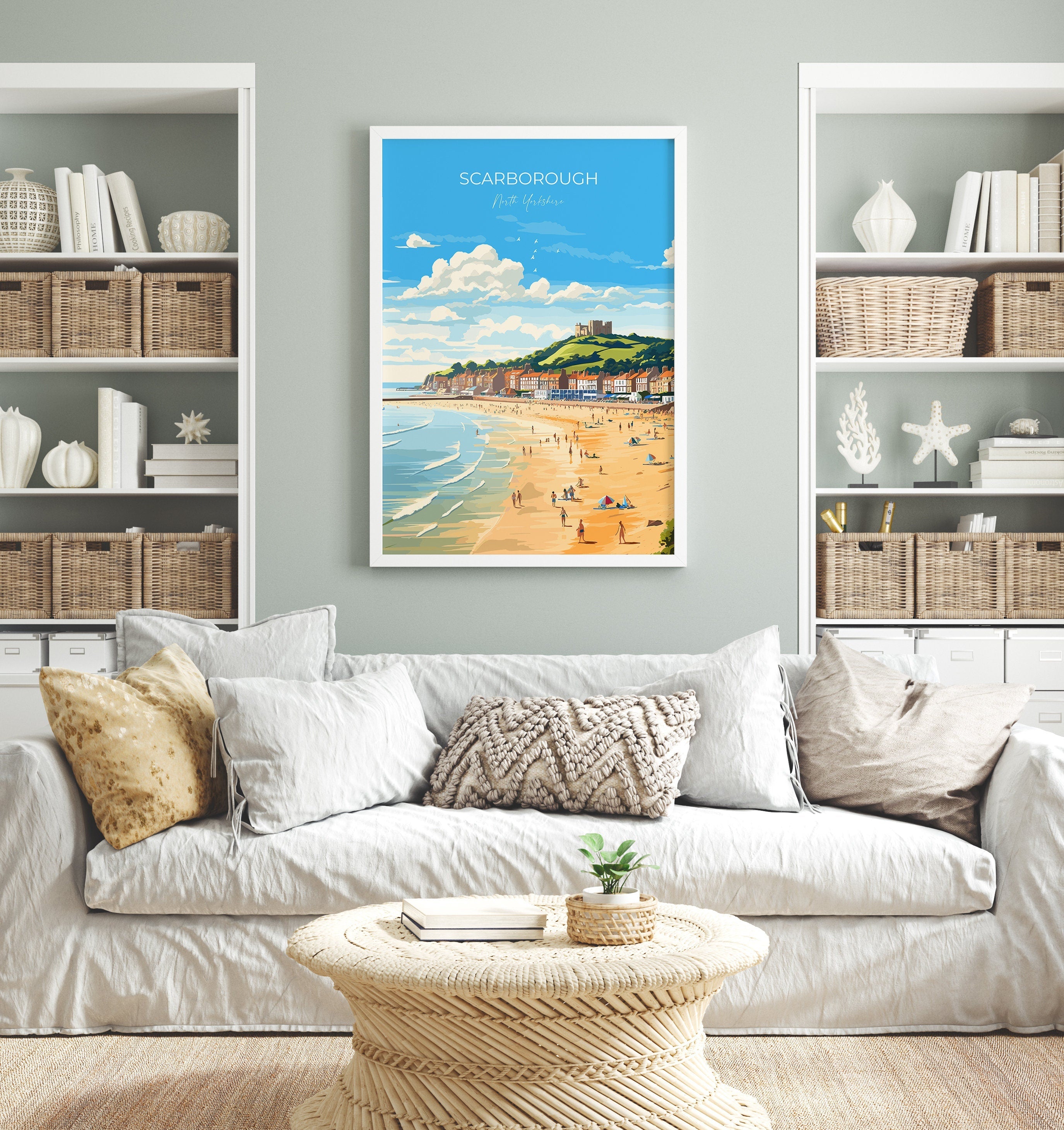 Scarborough Beach Travel Print, Travel Poster of Scarborough, North Yorkshire Gift, England, Norfolk Art, Scarborough Gift, Wall Art Print NQ Media Designs