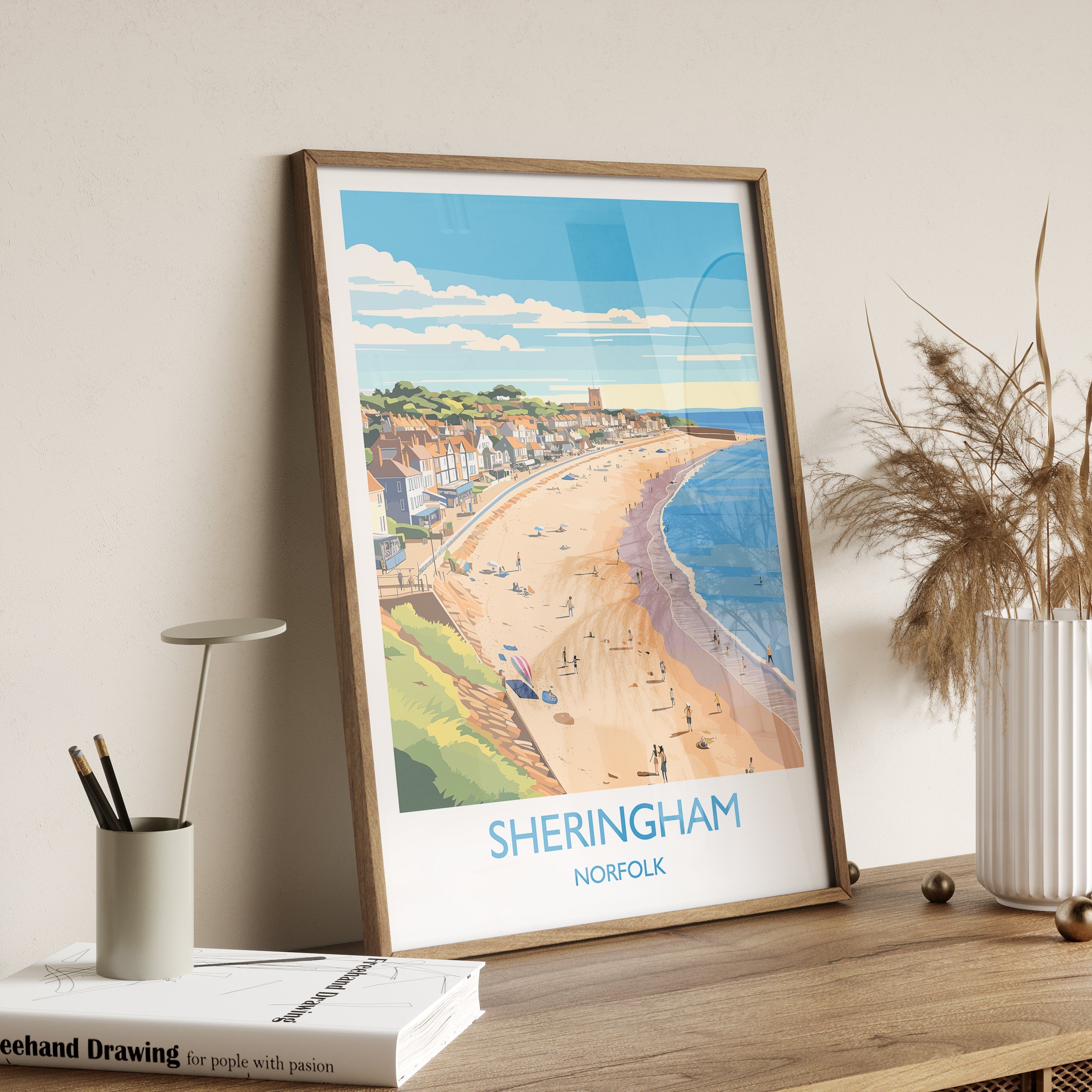 Sheringham Beach Travel Print, Travel Poster of Sheringham , Norfolk Gift, England, Norfolk Art, Sheringham Gift, Wall Art Print NQ Media Designs