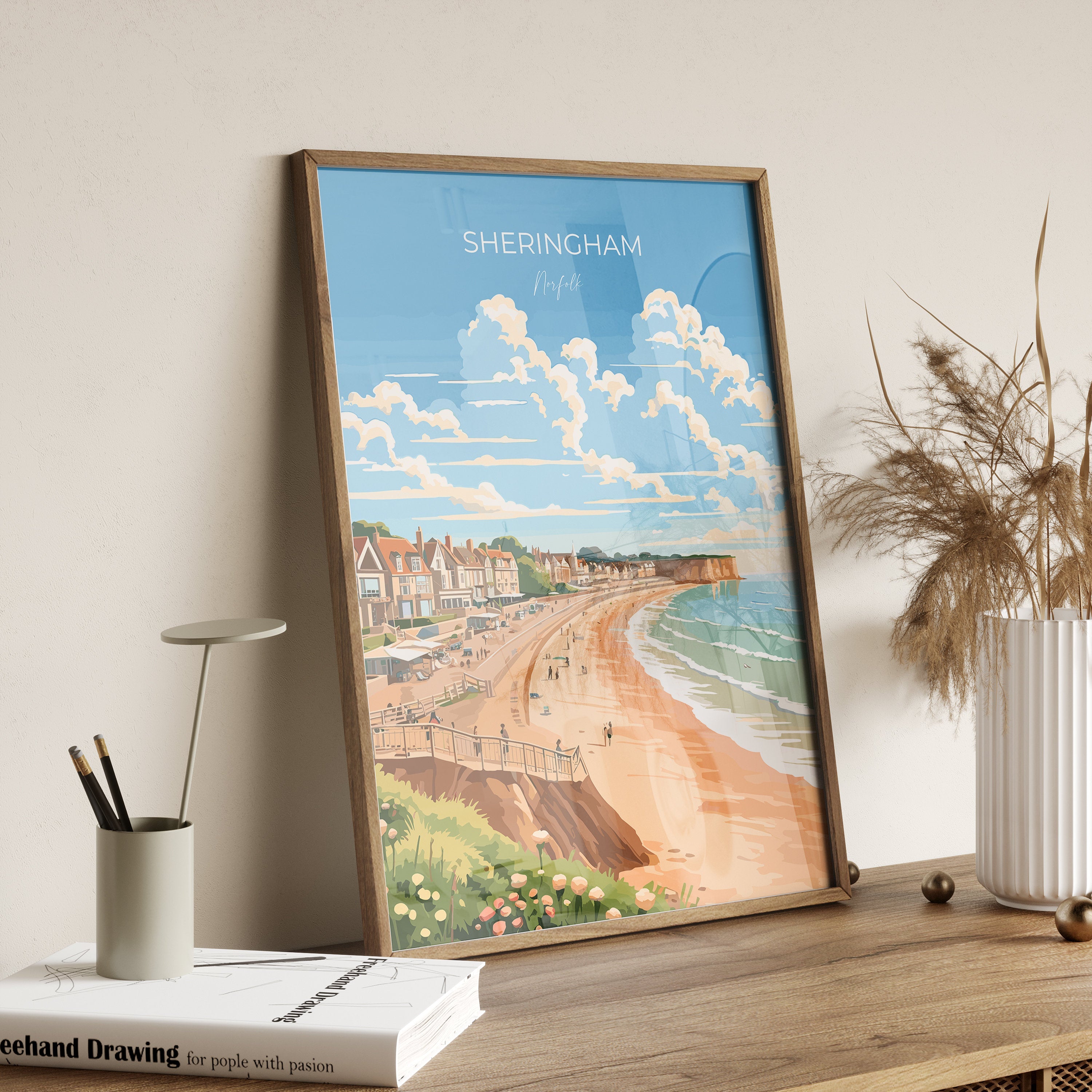 Sheringham Beach Travel Print, Travel Poster of Sheringham , Norfolk Gift, England, Norfolk Art, Sheringham Gift, Wall Art Print NQ Media Designs