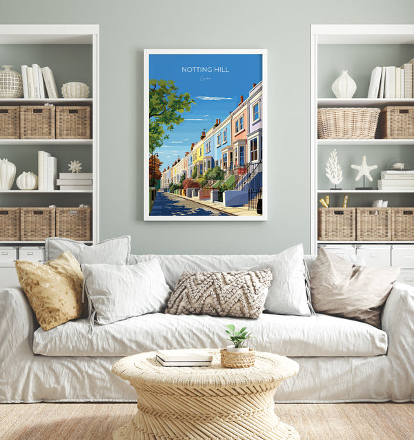 Notting Hill Travel Poster Wall Art, Travel Print of Notting Hill, London Poster, Notting Hill Art Gift, London UK Travel Gift