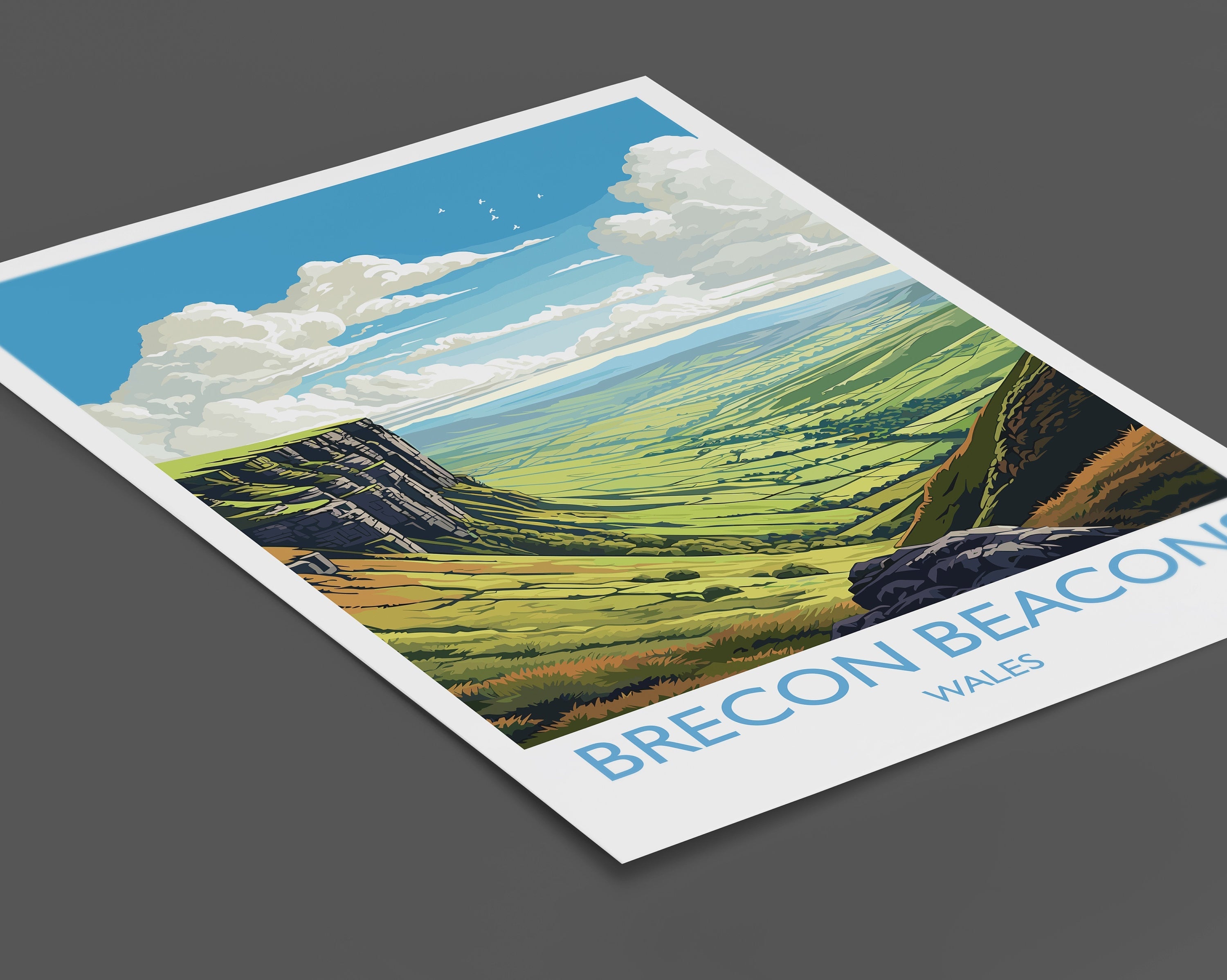Brecon Beacons Travel Poster, Brecon Beacons Travel Print, Wales, Welsh Art, Brecon Beacons Gift, Wall Art Print NQ Media Designs
