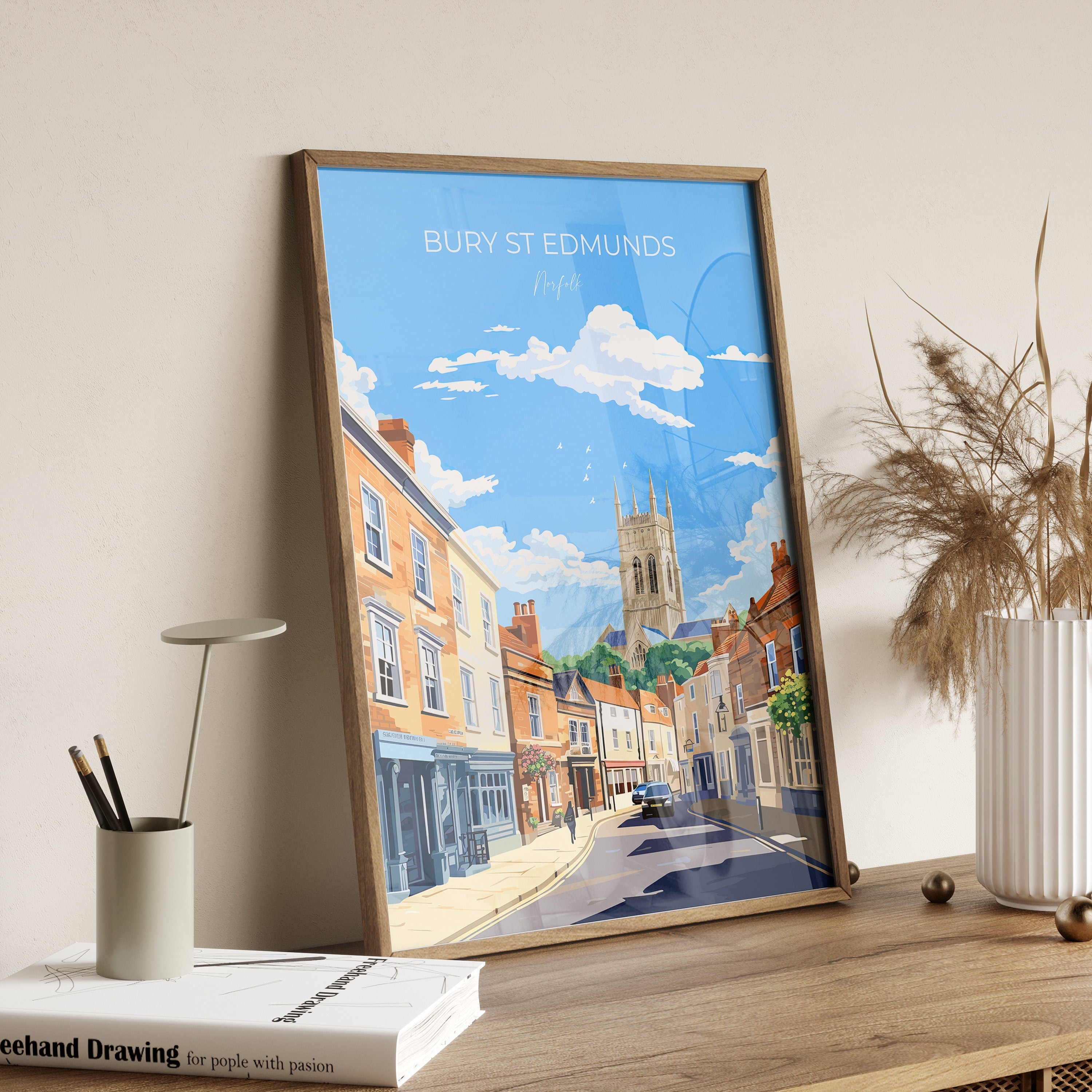 Bury St Edmunds Travel Print, Travel Poster of Bury St Edmunds, Suffolk, England, Suffolk Art, Bury St Edmunds Gift, NQ Media Designs