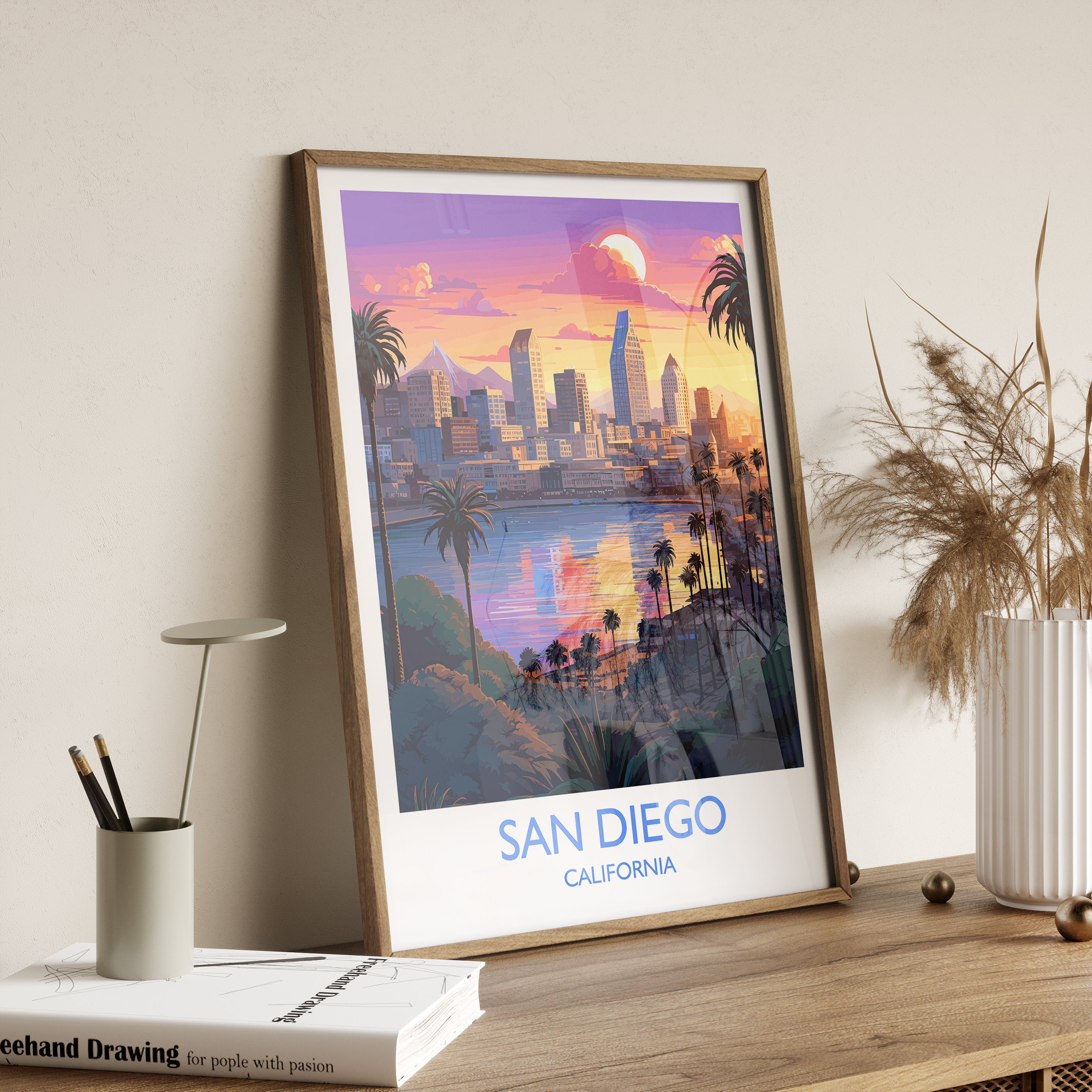 San Diego Travel Poster, Travel Print of San Diego, California, San Diego Gift, USA Gift, Wall Art Print NQ Media Designs