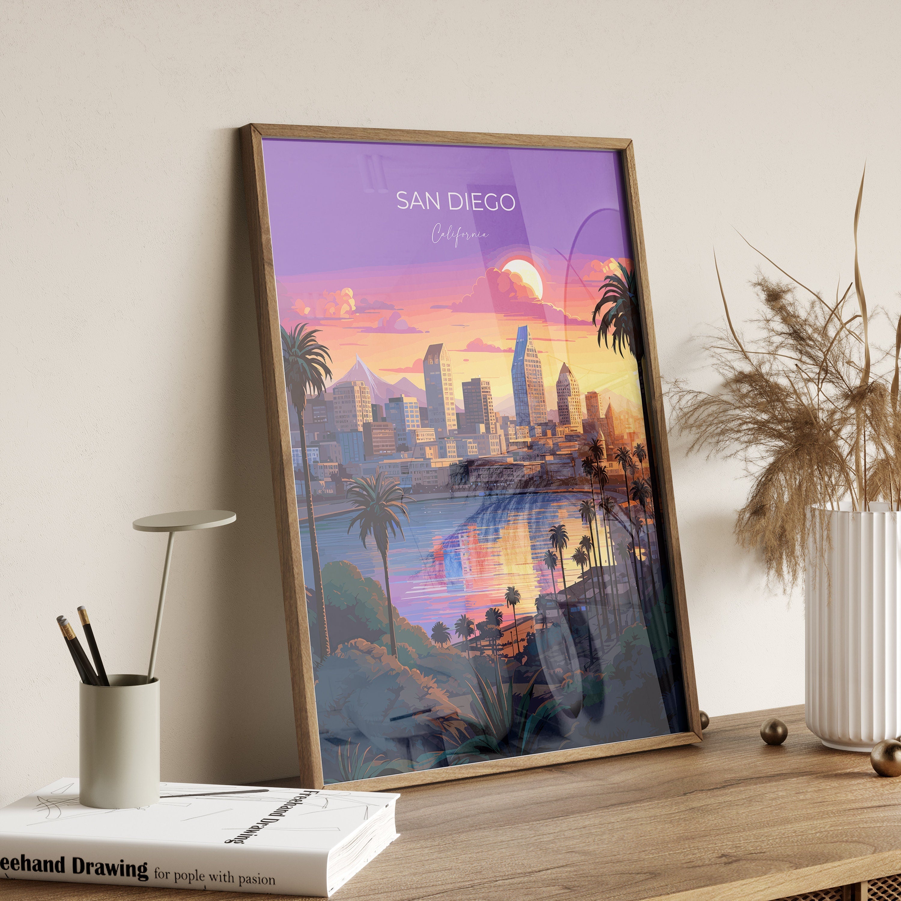 San Diego Travel Poster, Travel Print of San Diego, California, San Diego Gift, USA Gift, Wall Art Print NQ Media Designs