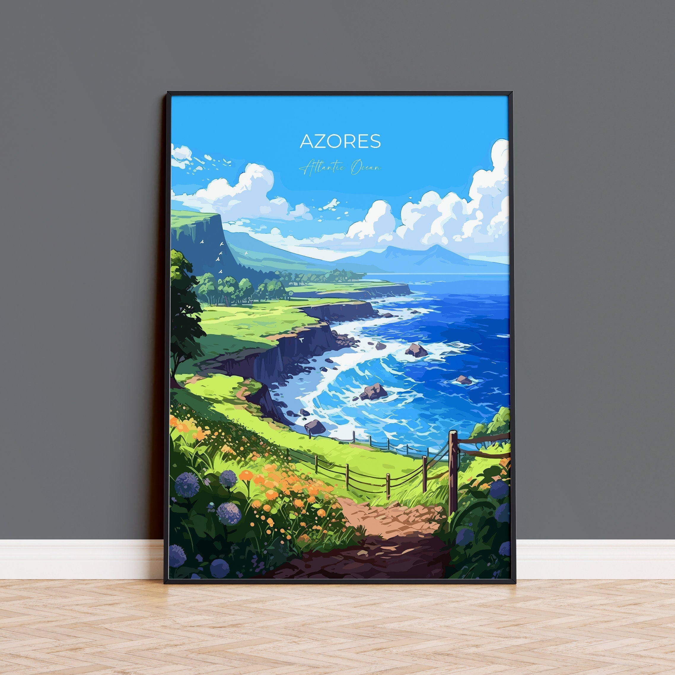 Azores Travel Print, Travel Poster of Azores, Atlantic Ocean, Azores Gift, Wall Art Print NQ Media Designs
