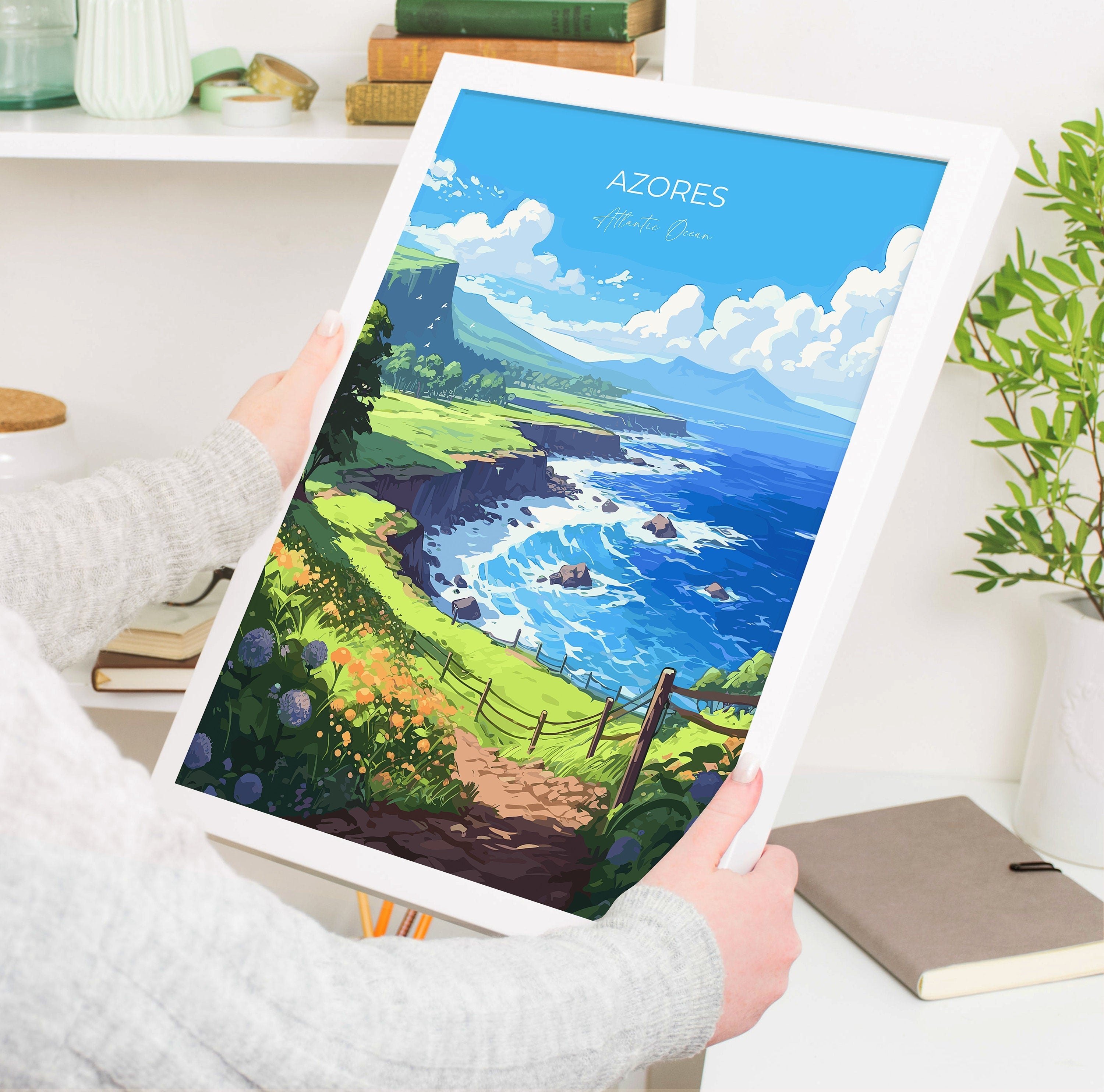Azores Travel Print, Travel Poster of Azores, Atlantic Ocean, Azores Gift, Wall Art Print NQ Media Designs