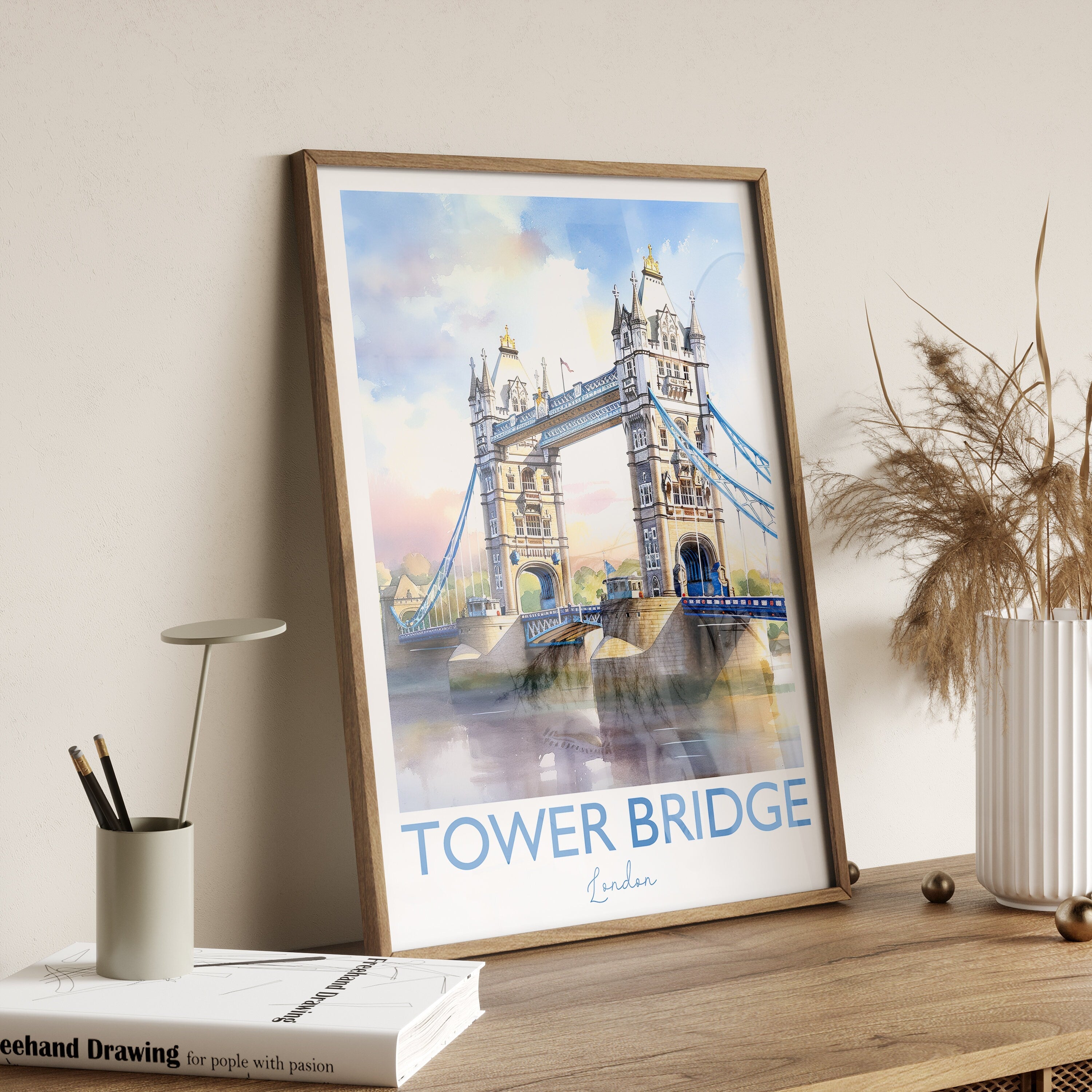 Tower Bridge Poster, Travel Print of Tower Bridge, London, England, Tower Bridge Art Gift, London Travel Watercolour Gift NQ Media Designs