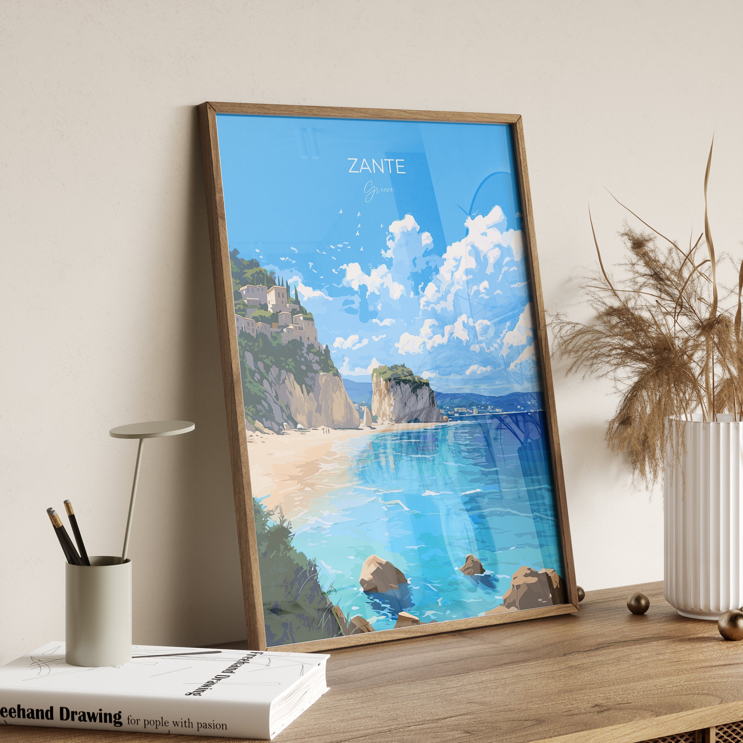 Zante Travel Print, Travel Poster of Zante, Greece Gift, Greek Islands Art, Zante Gift, Wall Art Print NQ Media Designs