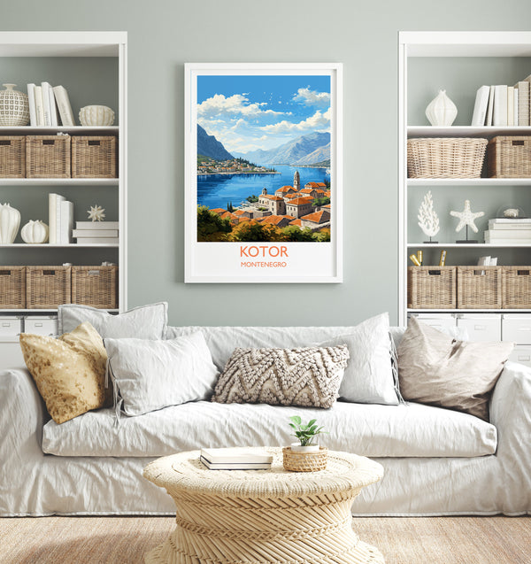 Kotor Travel Poster, KotorTravel Print, Montenegro Art Gift, Europe Art, Kotor Gift, Wall Art Print