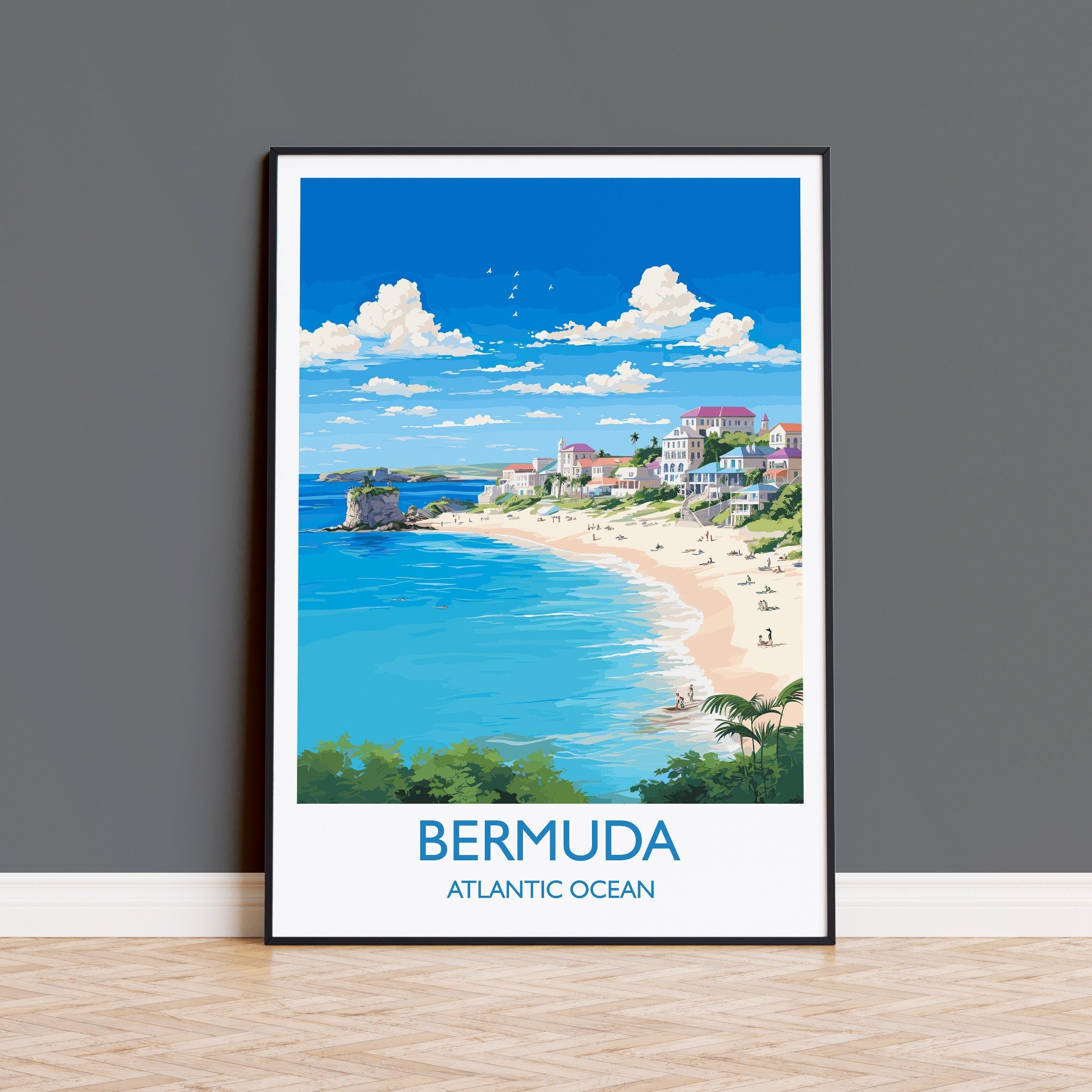 Bermuda Poster, Travel Print of Bermuda, Atlantic Ocean, Bermuda Gift, Bermuda Wall Art, Travel Gift NQ Media Designs