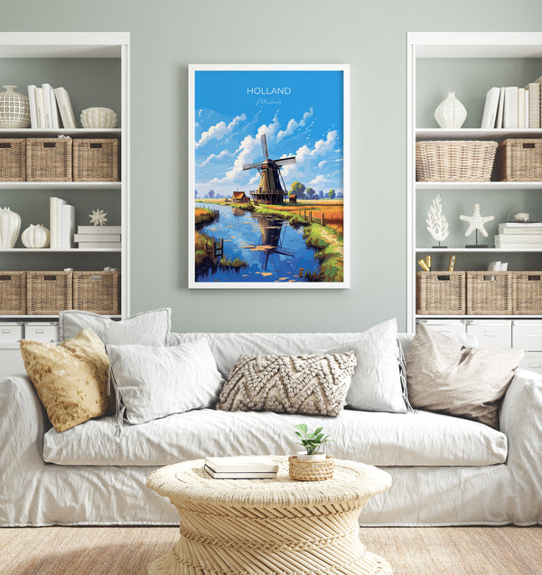 Holland Travel Poster, Travel Print of Holland, Netherlands, Dutch Art, Holland Gift, Wall Art Print